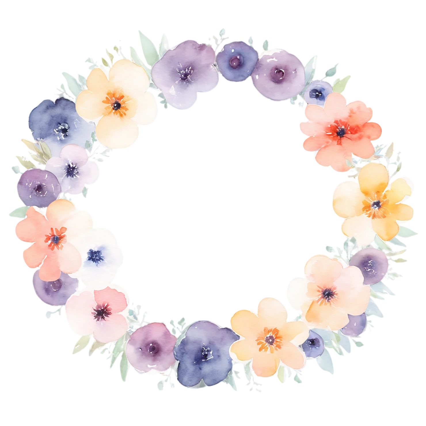 Watercolor flower ring isolated on transparent background #23938