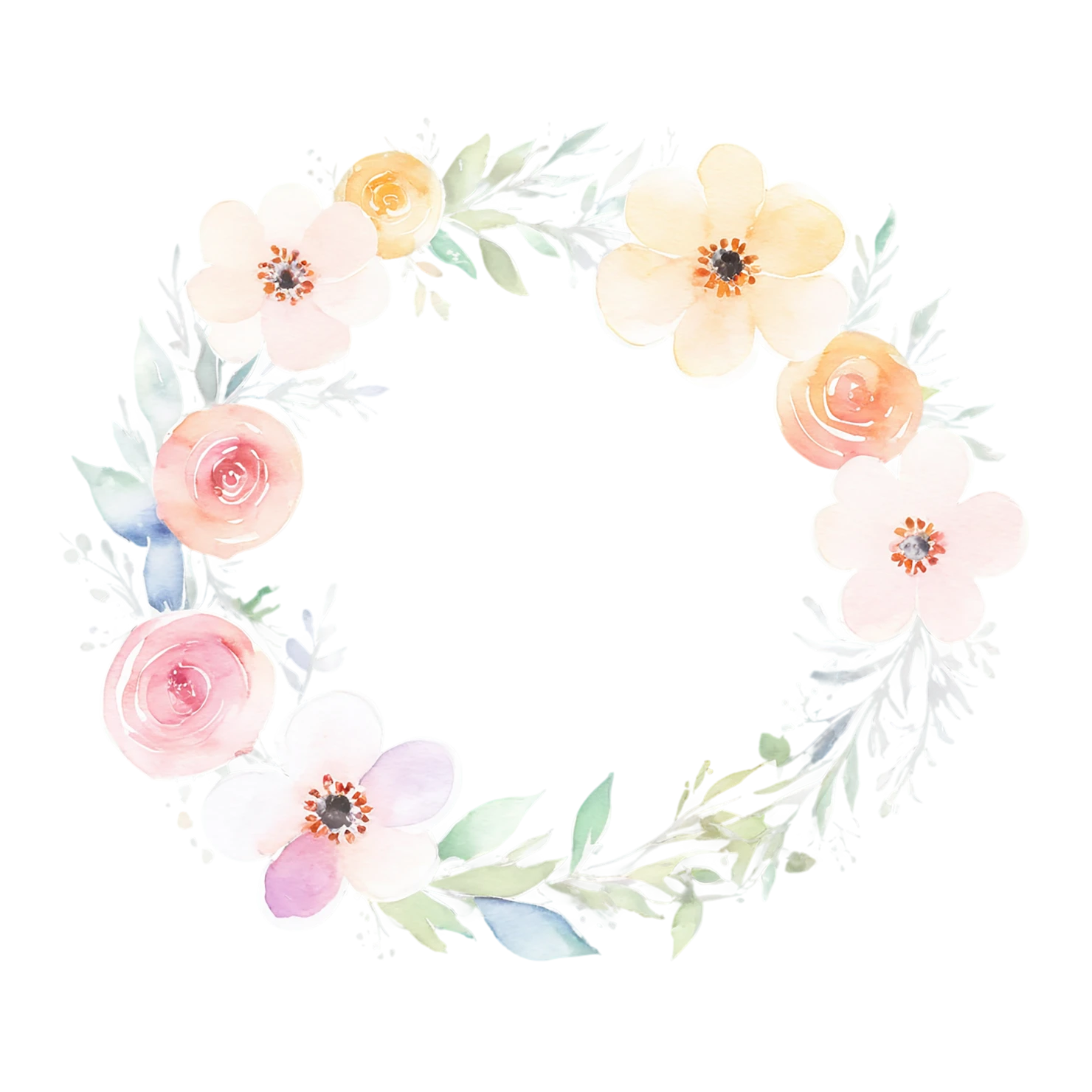Watercolor flower ring isolated on transparent background #23939
