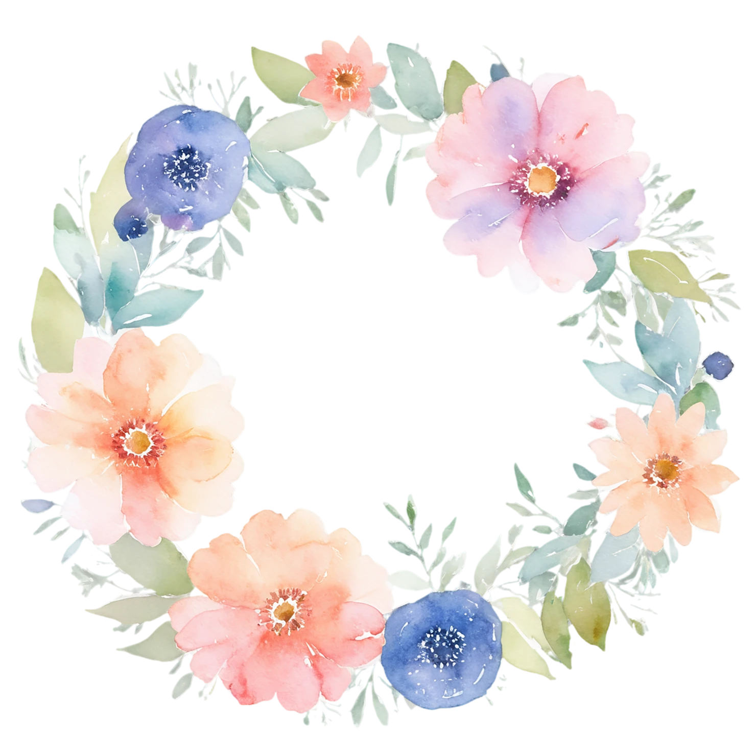 Watercolor flower ring isolated on transparent background #23940