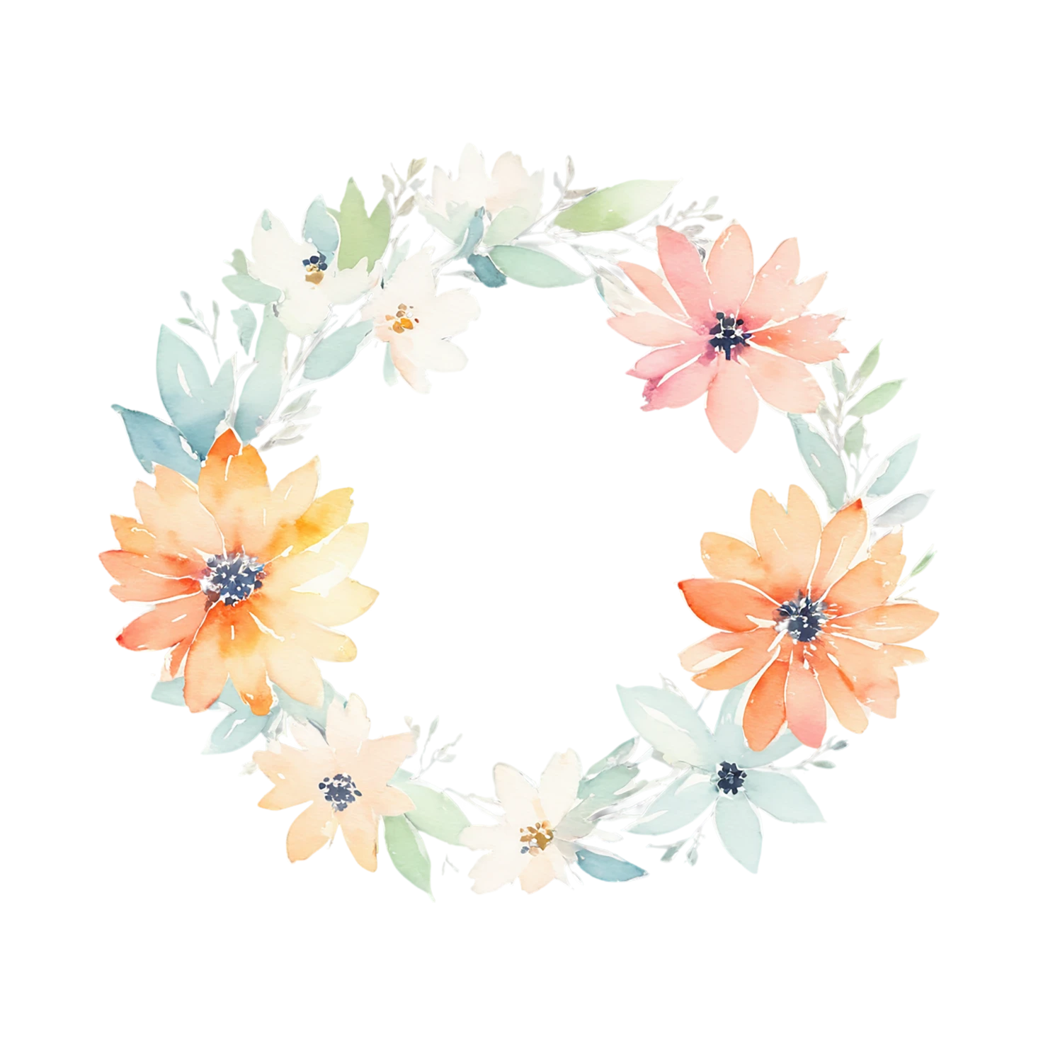 Watercolor flower ring isolated on transparent background #23944