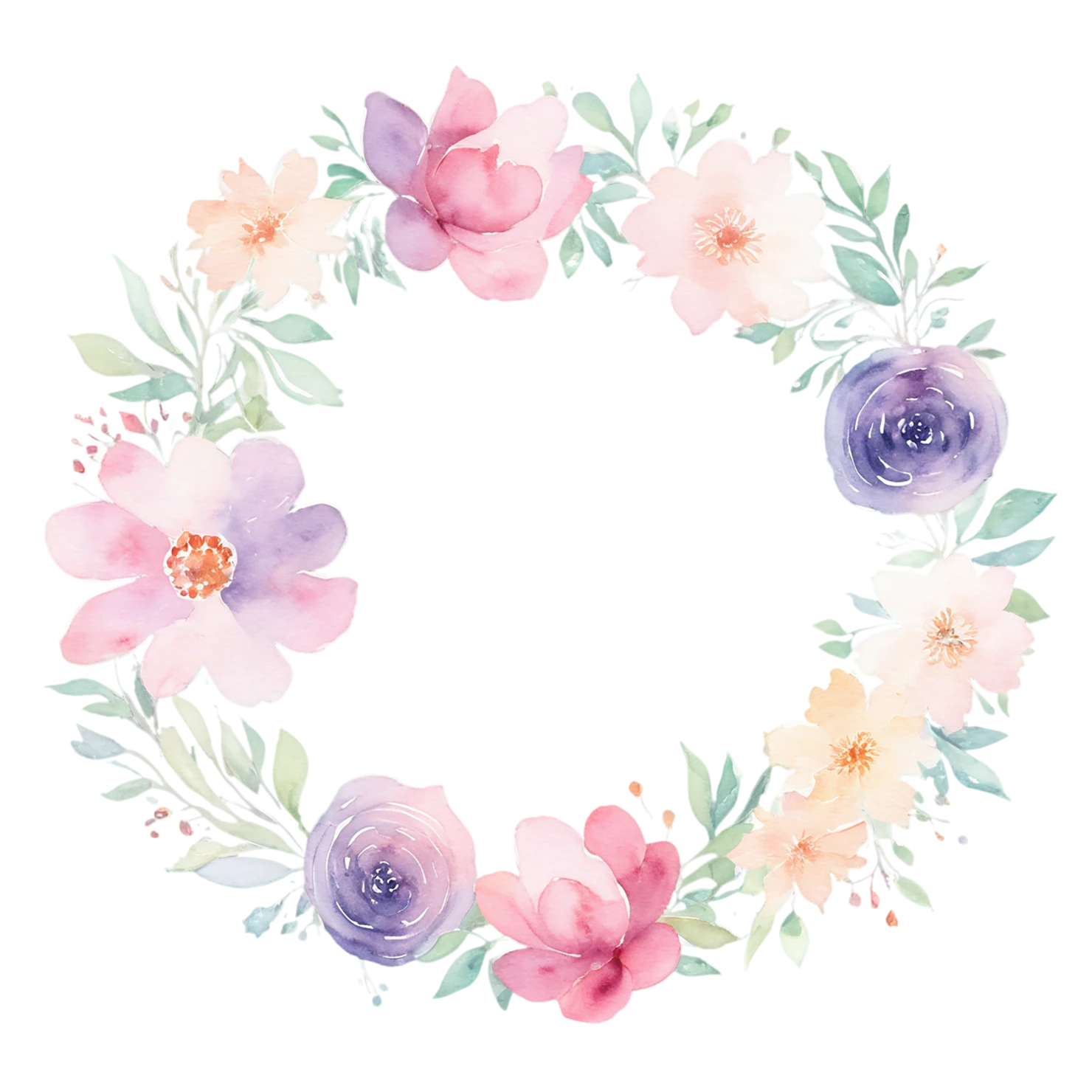 Watercolor flower ring isolated on transparent background #23945
