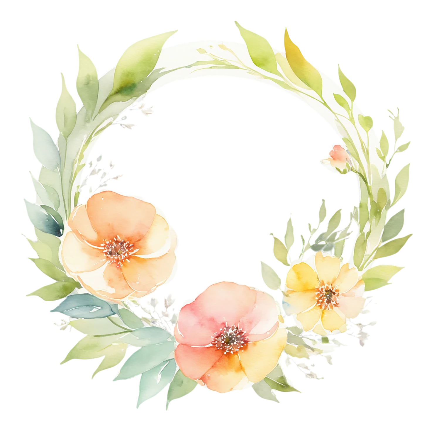 Watercolor flower ring isolated on transparent background #23947