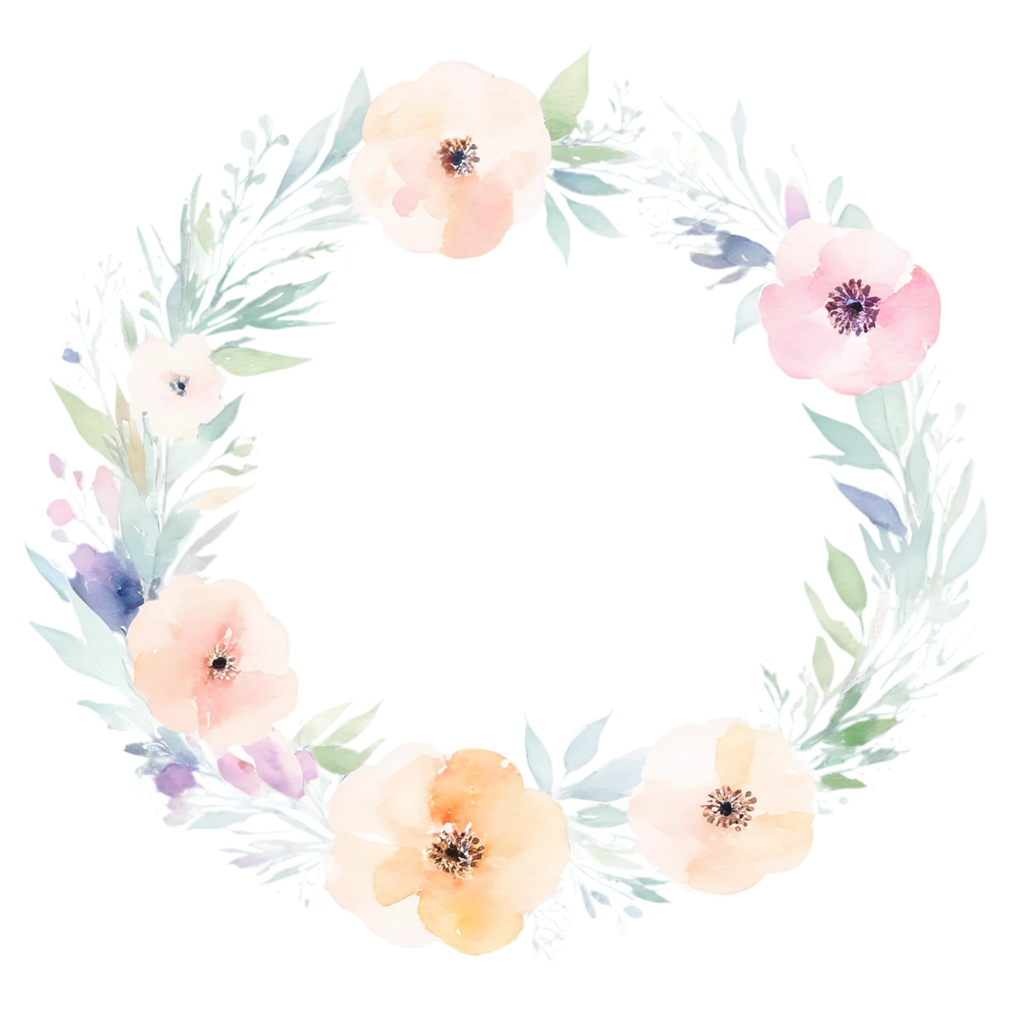 Watercolor flower ring isolated on transparent background #23948