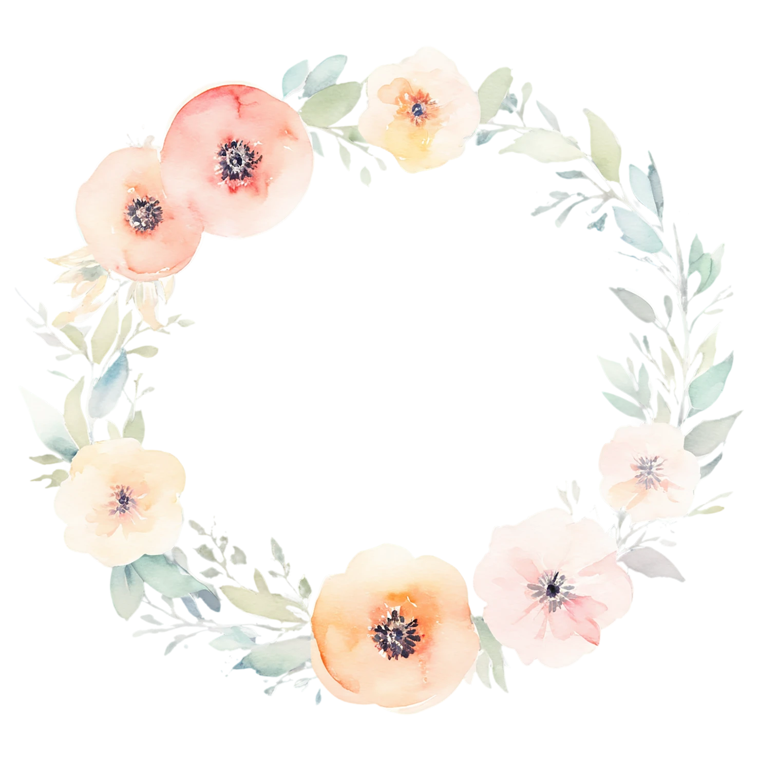 Watercolor flower ring isolated on transparent background #23949