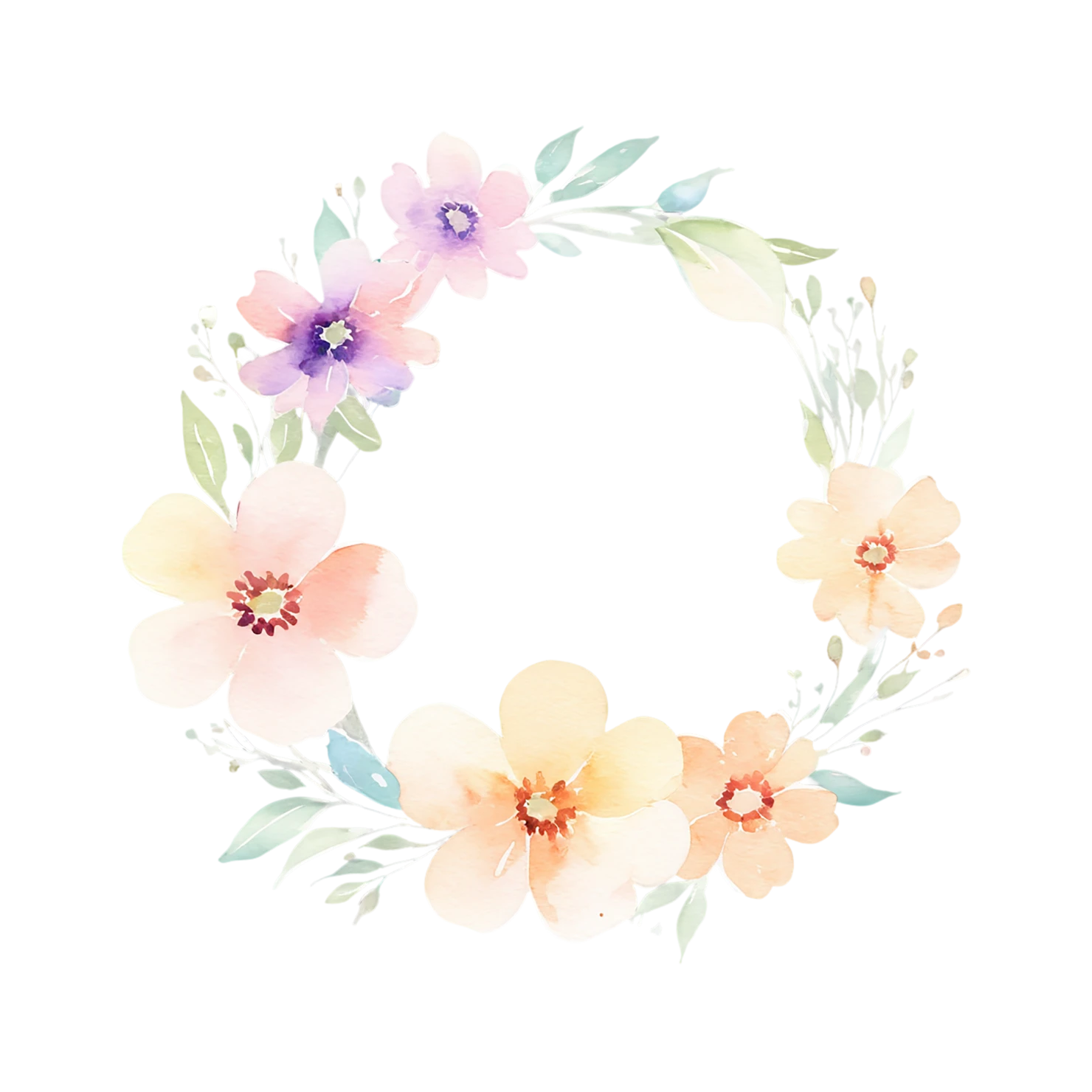 Watercolor flower ring isolated on transparent background #23954