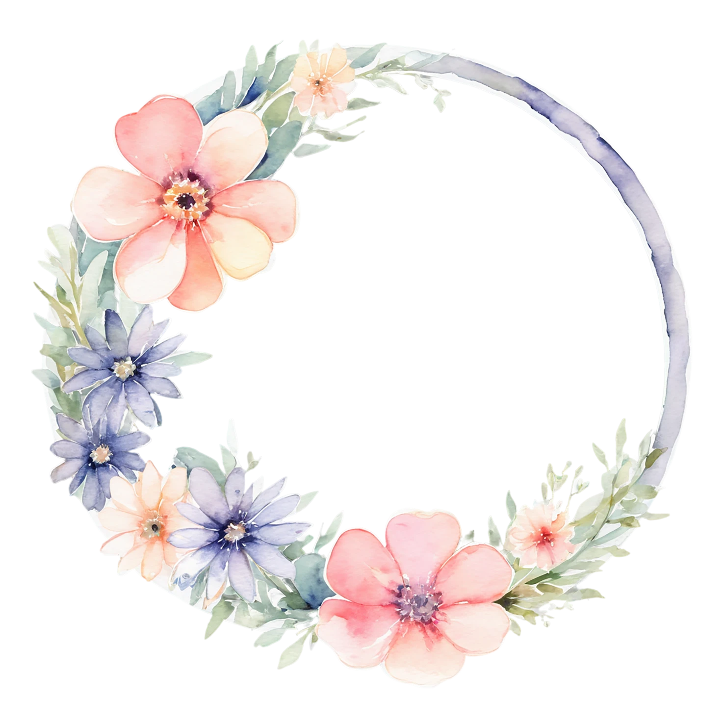 Watercolor flower ring isolated on transparent background #23956