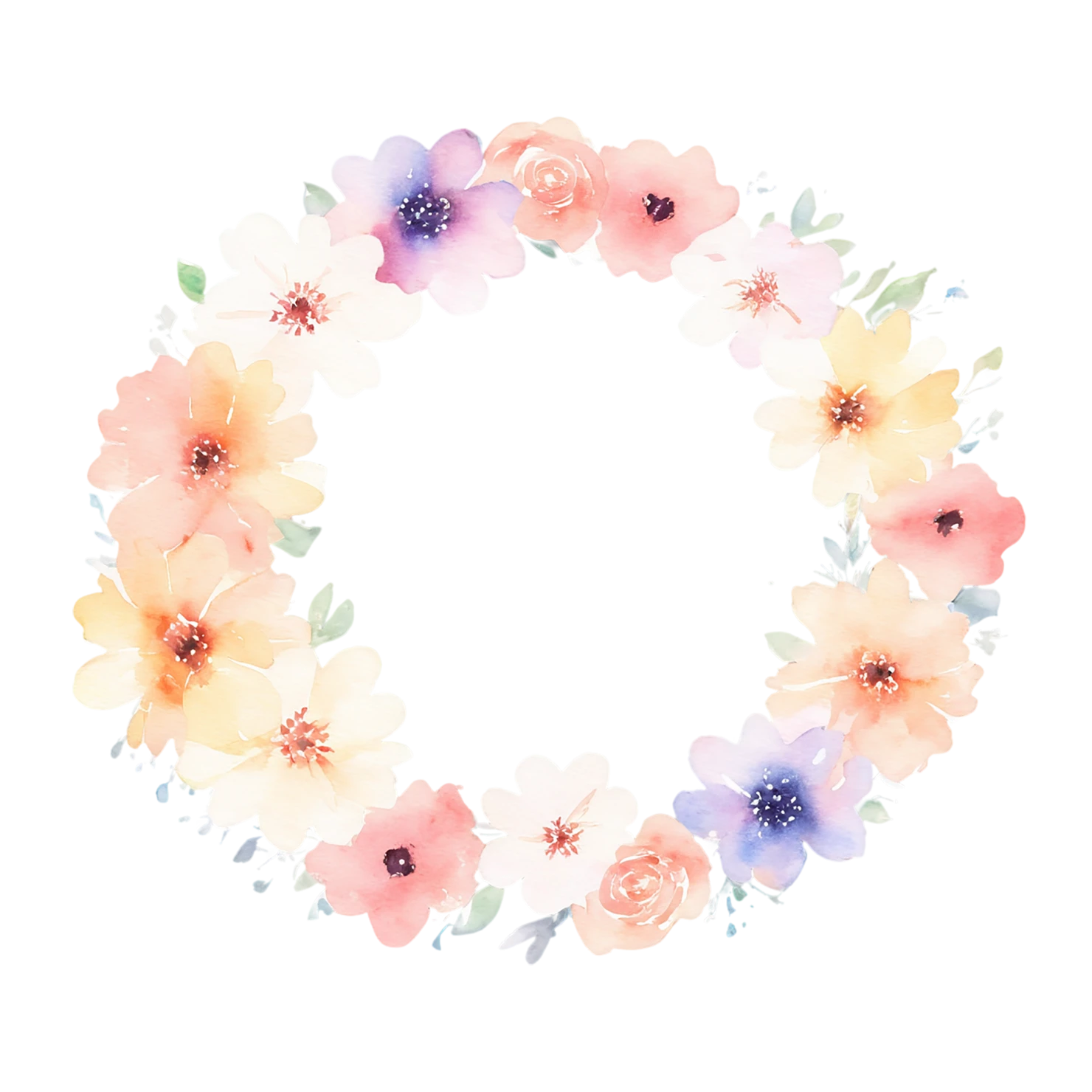Watercolor flower ring isolated on transparent background #23957