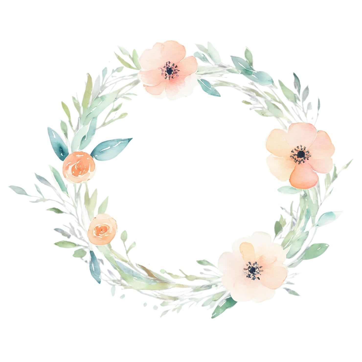 Watercolor flower ring isolated on transparent background #23958