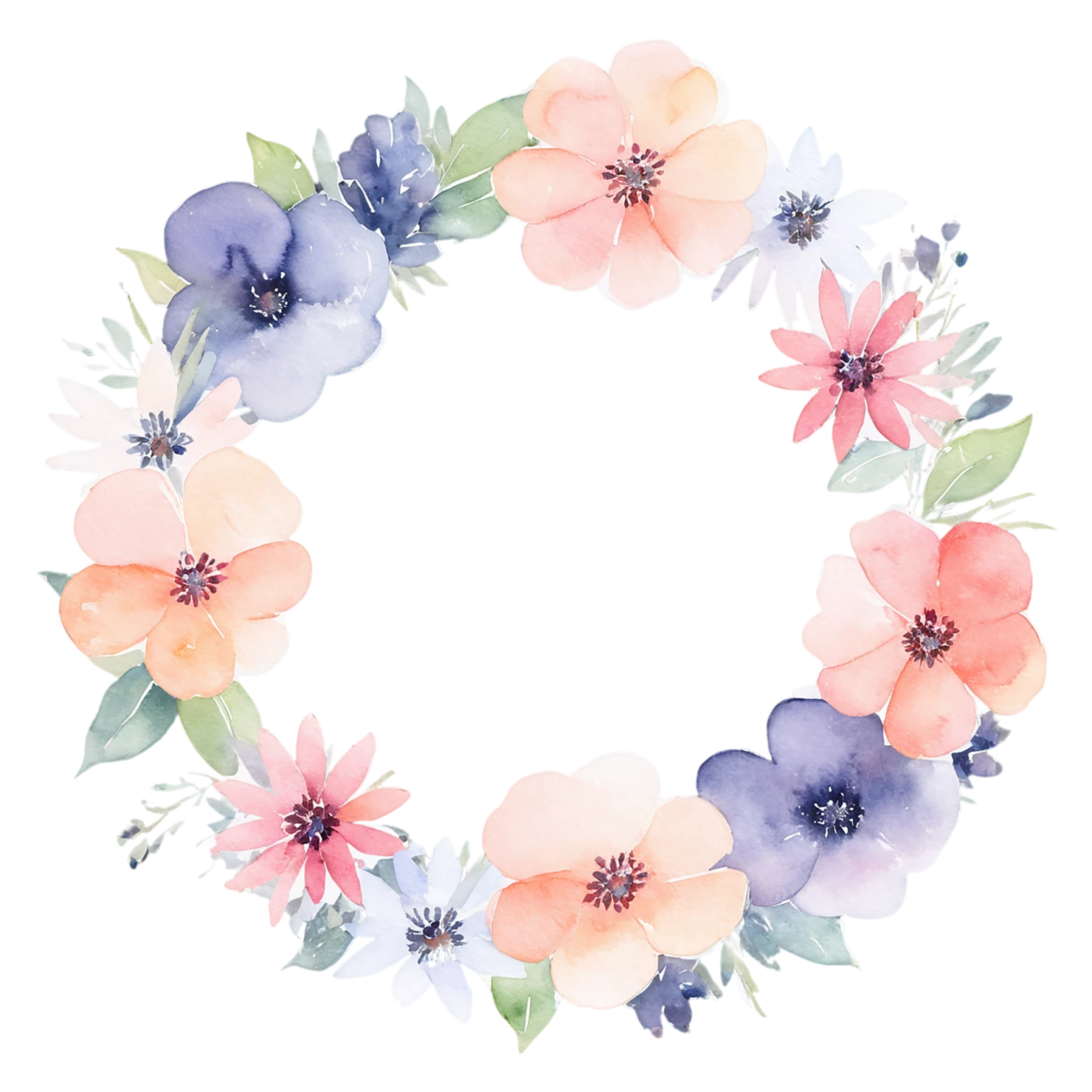 Watercolor flower ring isolated on transparent background #23959