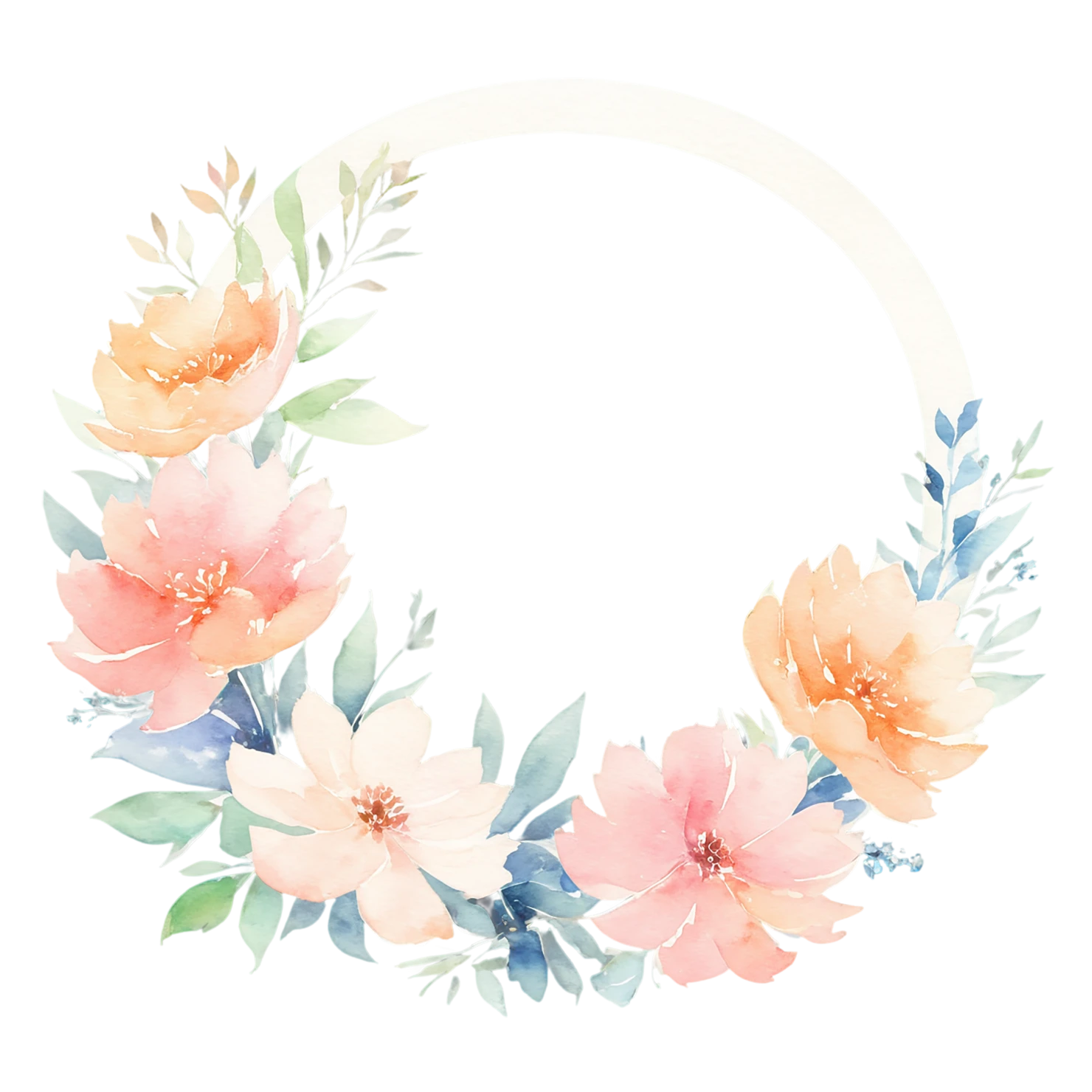 Watercolor flower ring isolated on transparent background #23960