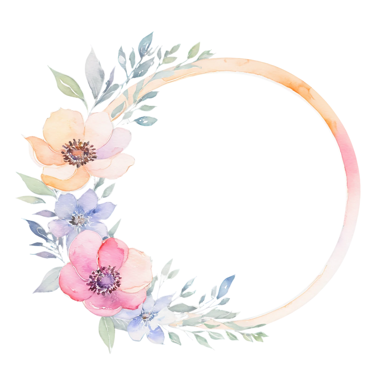 Watercolor flower ring isolated on transparent background #23961