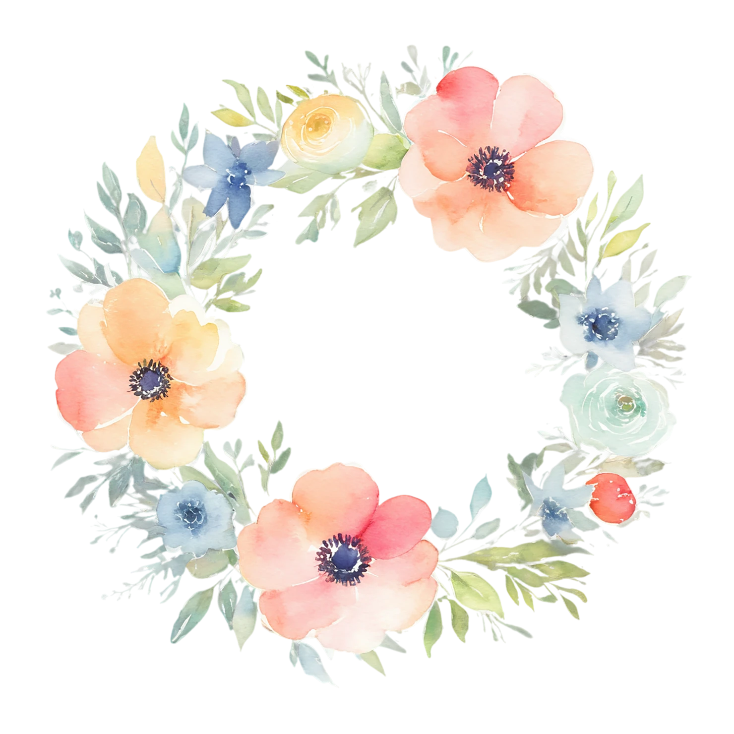 Watercolor flower ring isolated on transparent background #23962