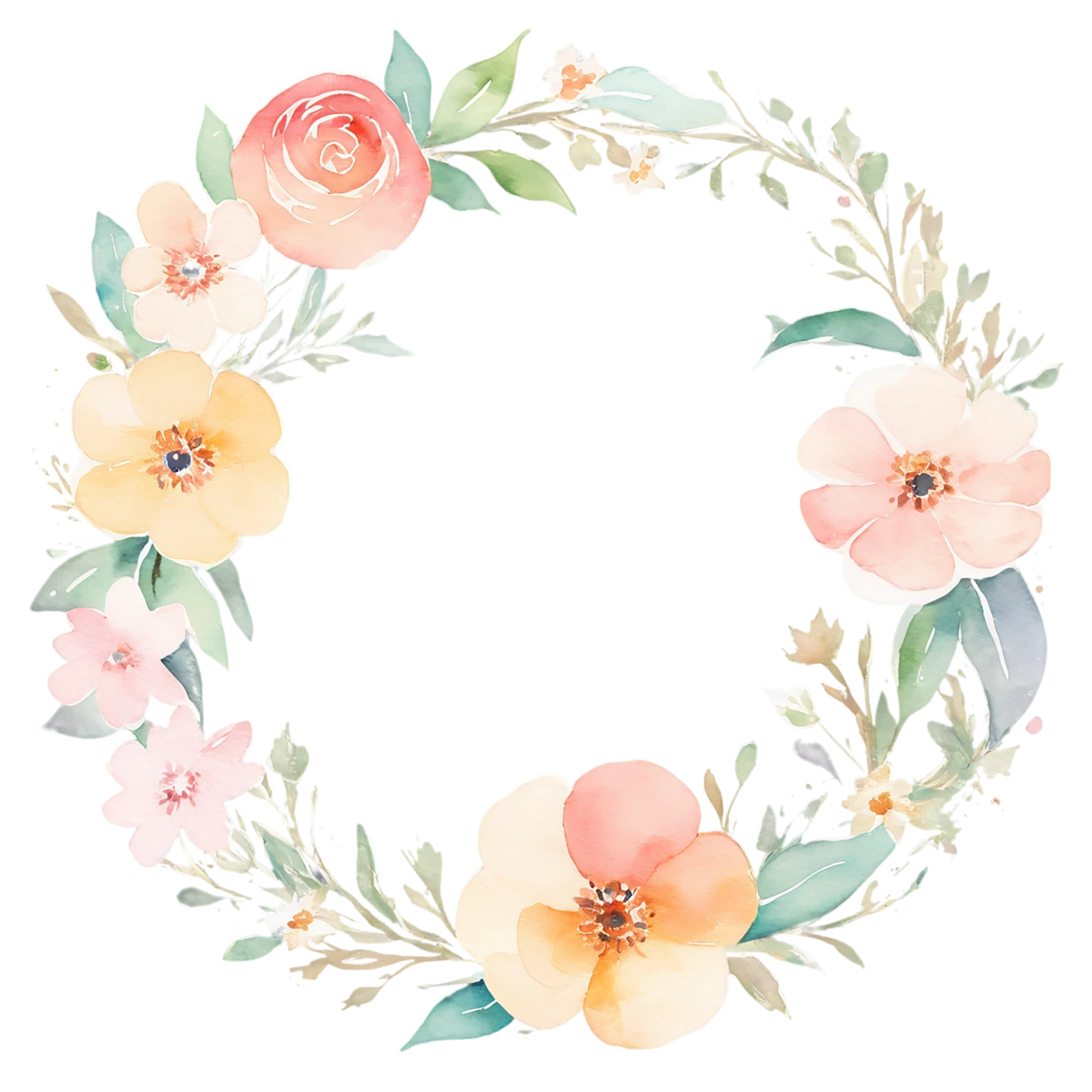 Watercolor flower ring isolated on transparent background #23964