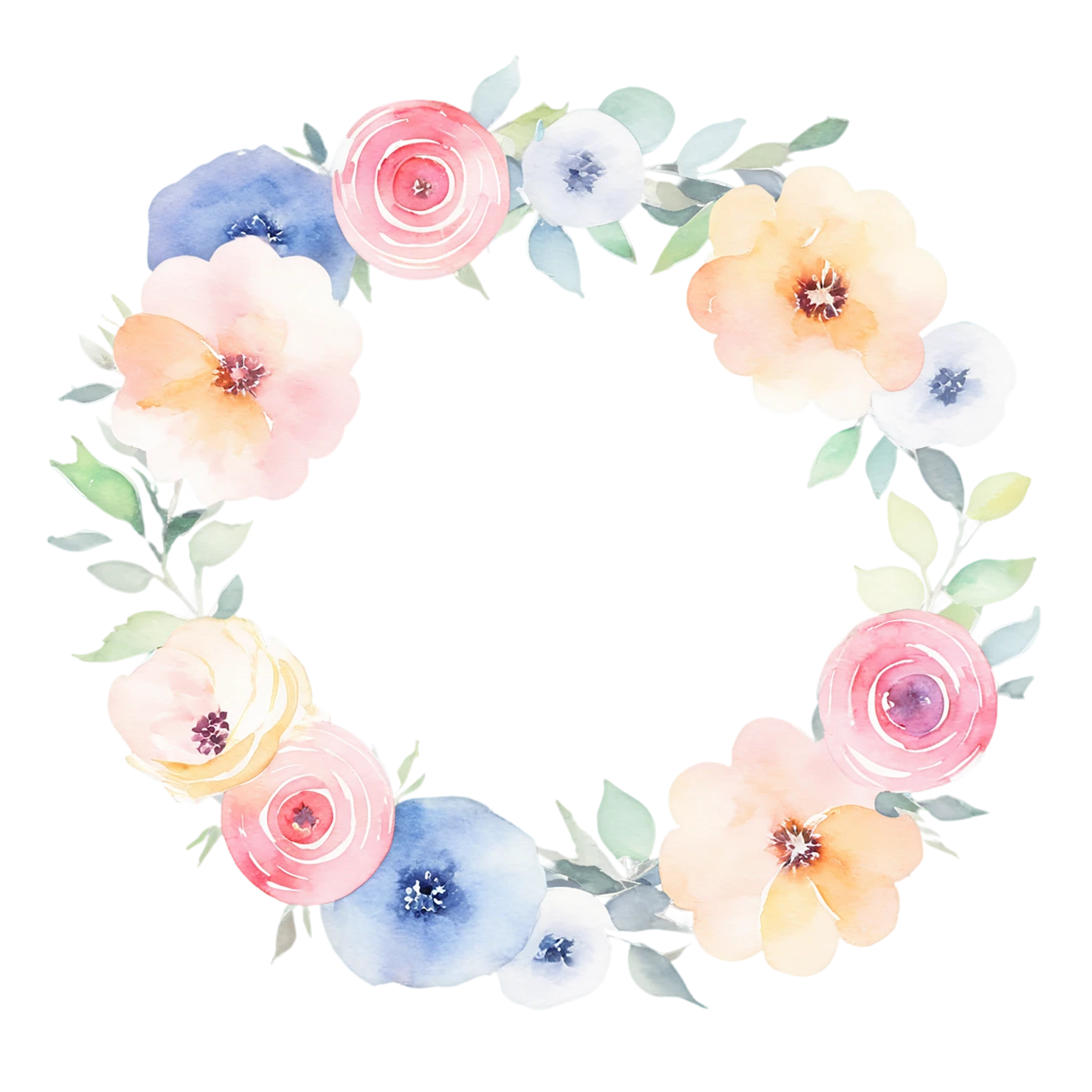 Watercolor flower ring isolated on transparent background #23966