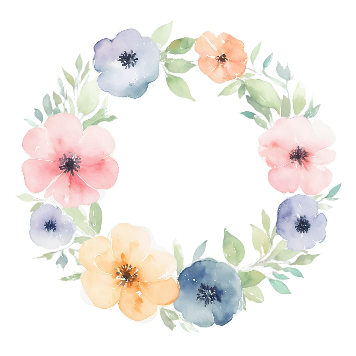 Watercolor flower ring isolated on transparent background #23968