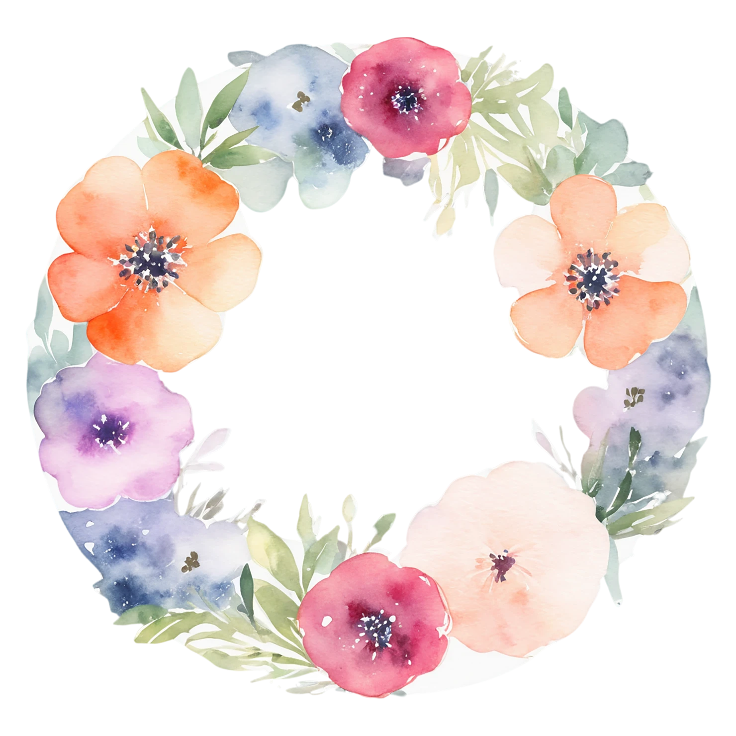 Watercolor flower ring isolated on transparent background #23969