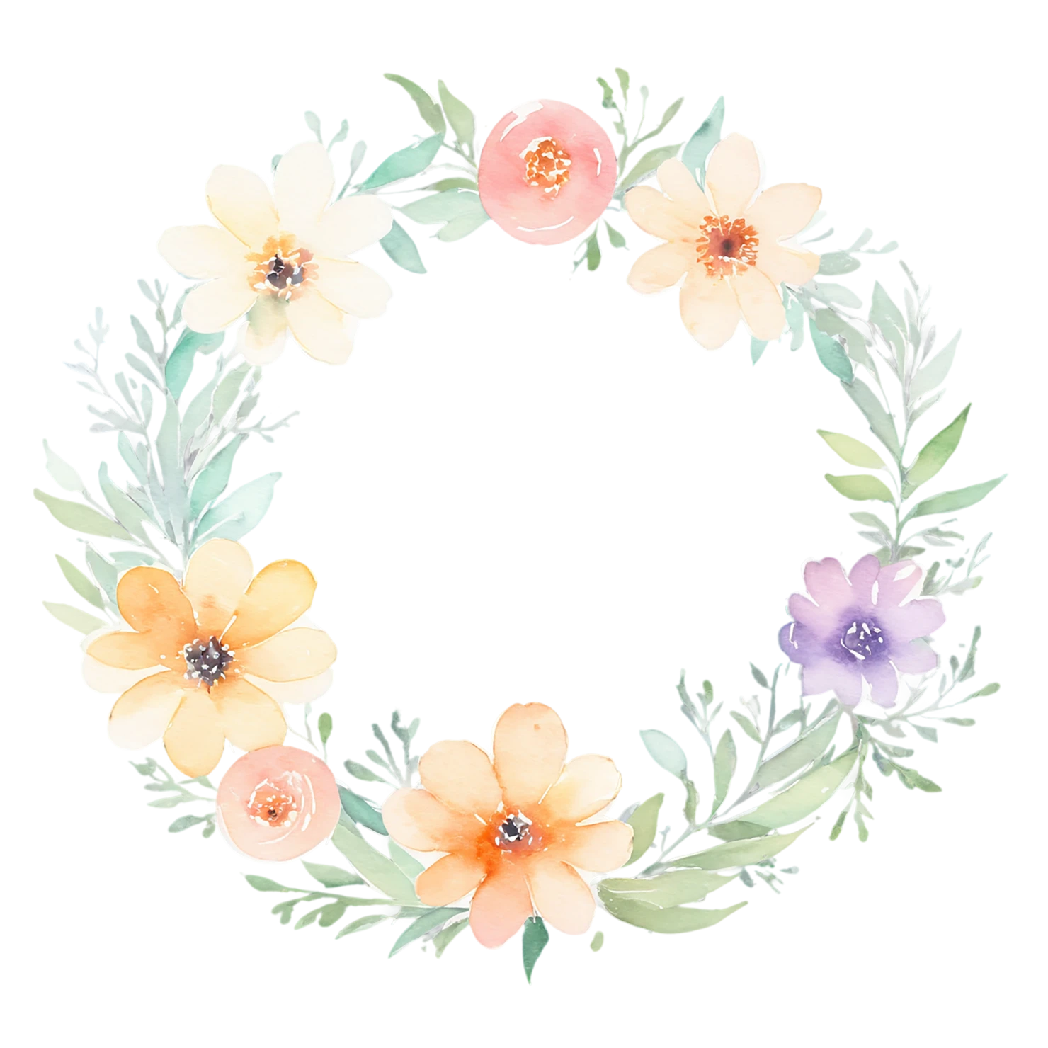 Watercolor flower ring isolated on transparent background #23970