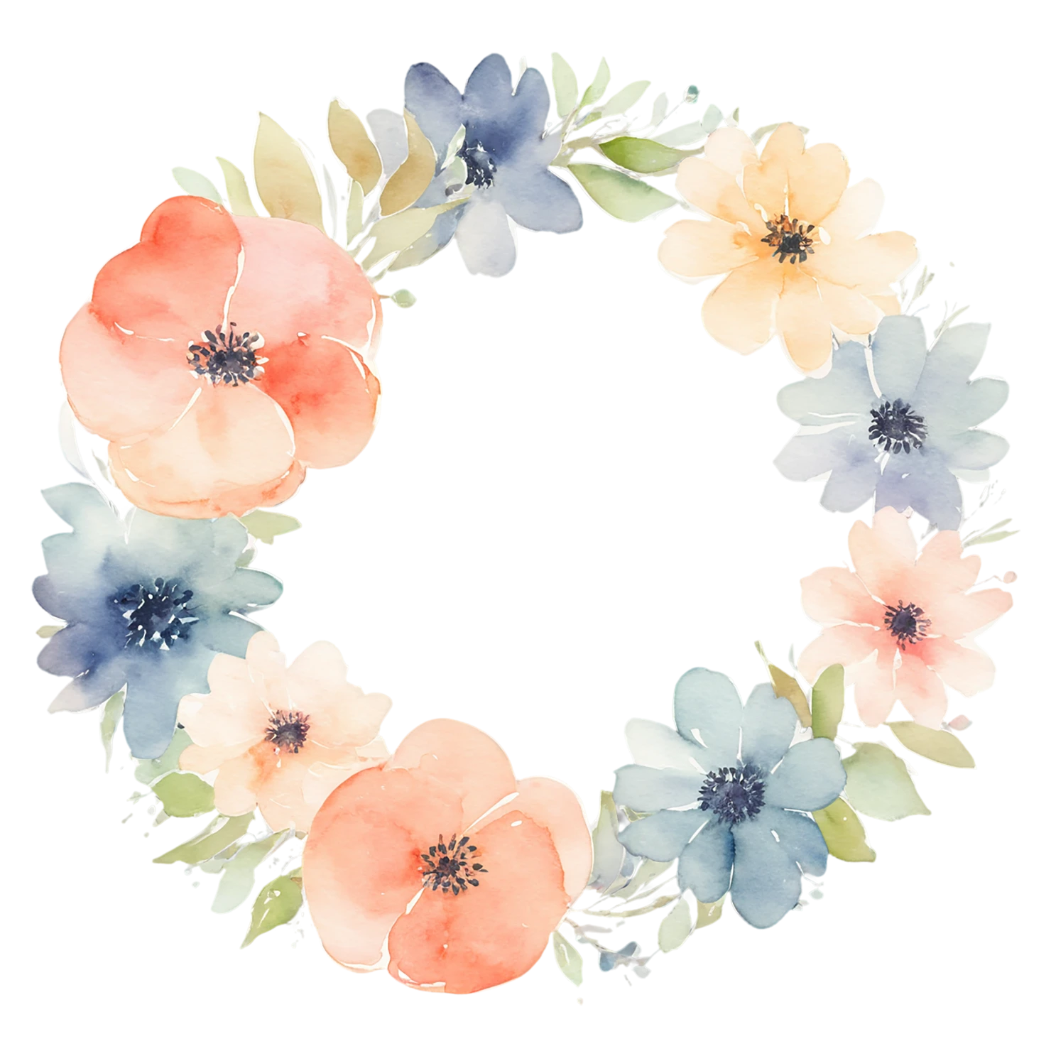 Watercolor flower ring isolated on transparent background #23972