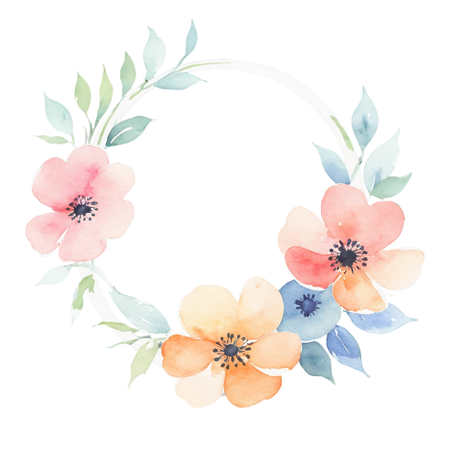 Watercolor flower ring isolated on transparent background #23973