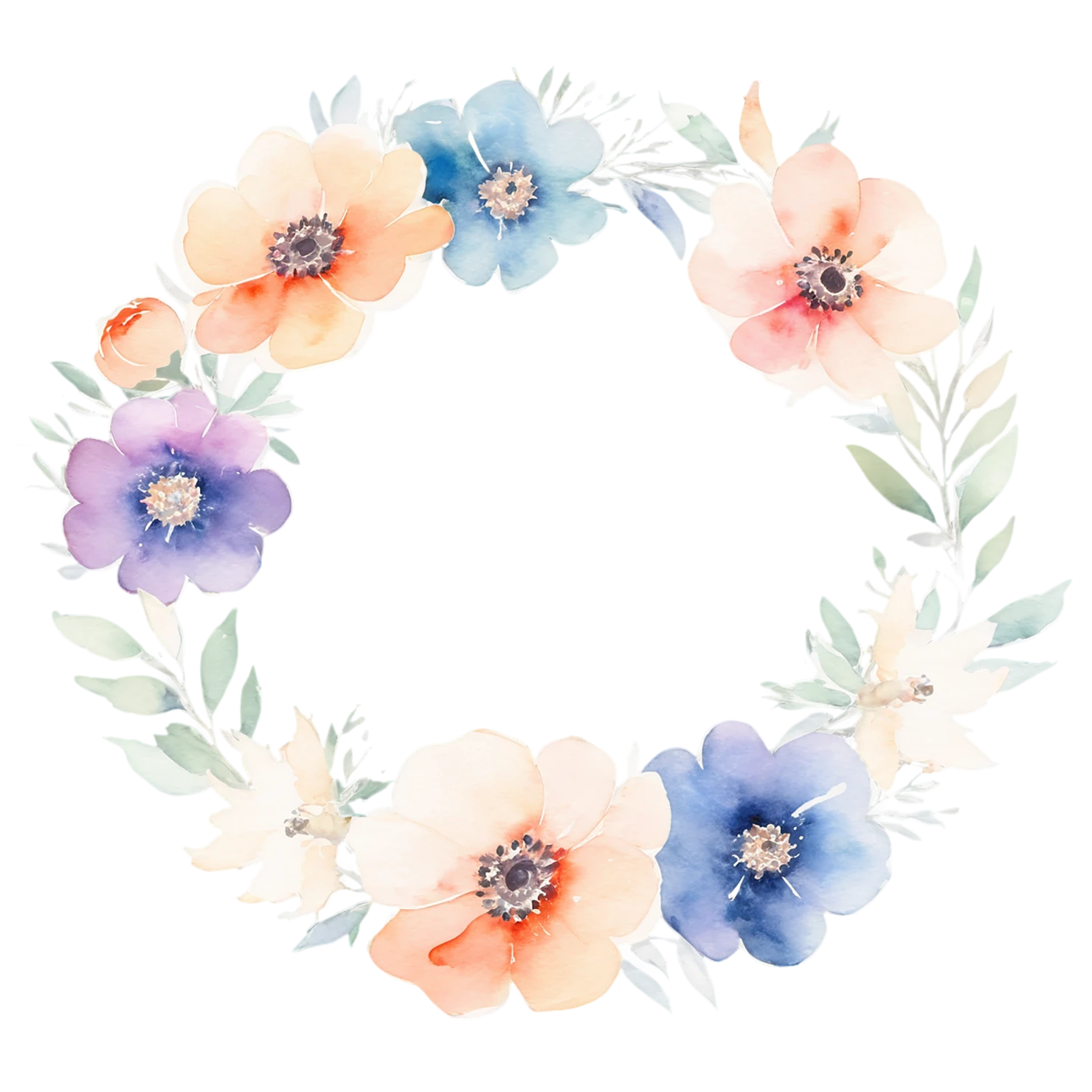 Watercolor flower ring isolated on transparent background #23974