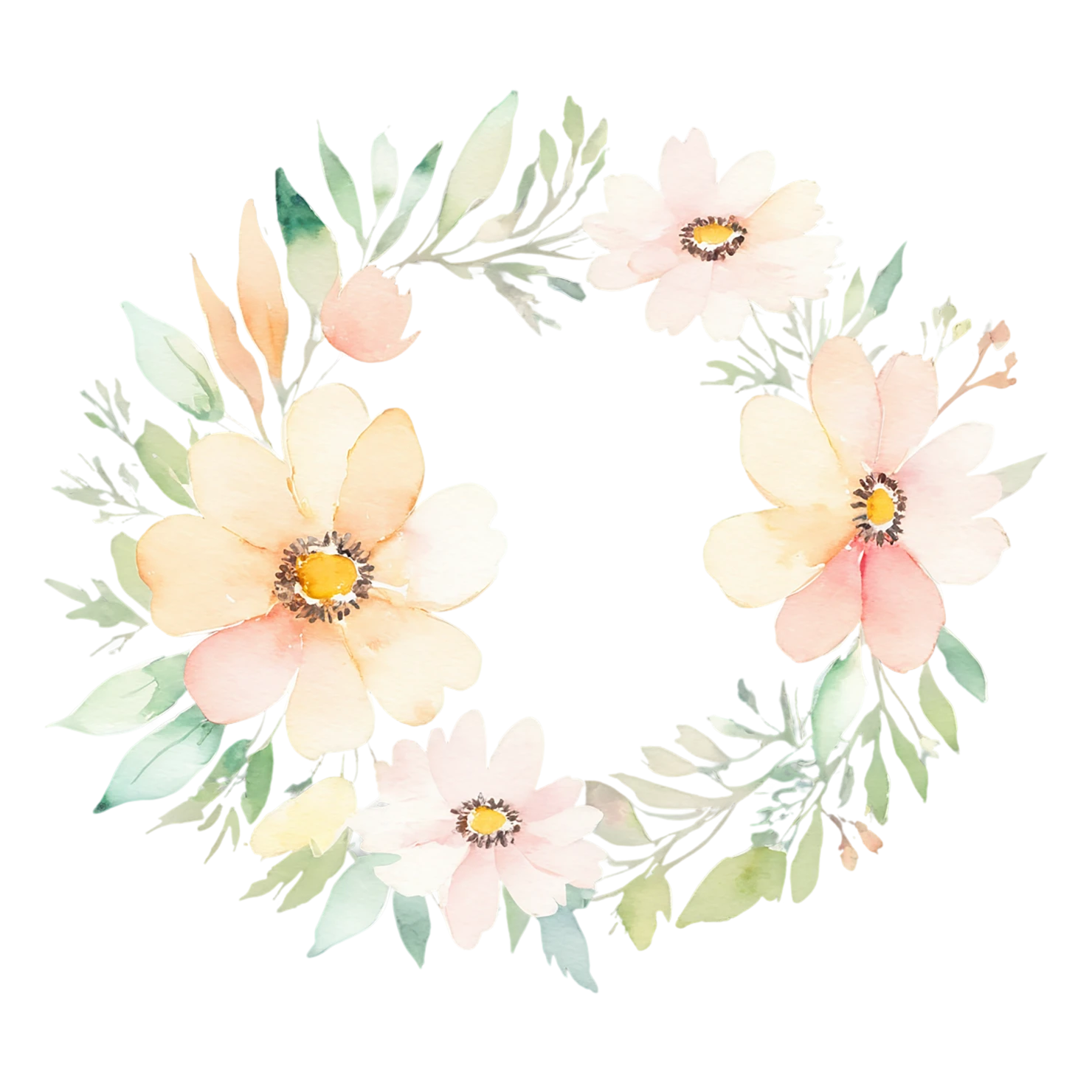 Watercolor flower ring isolated on transparent background #23975