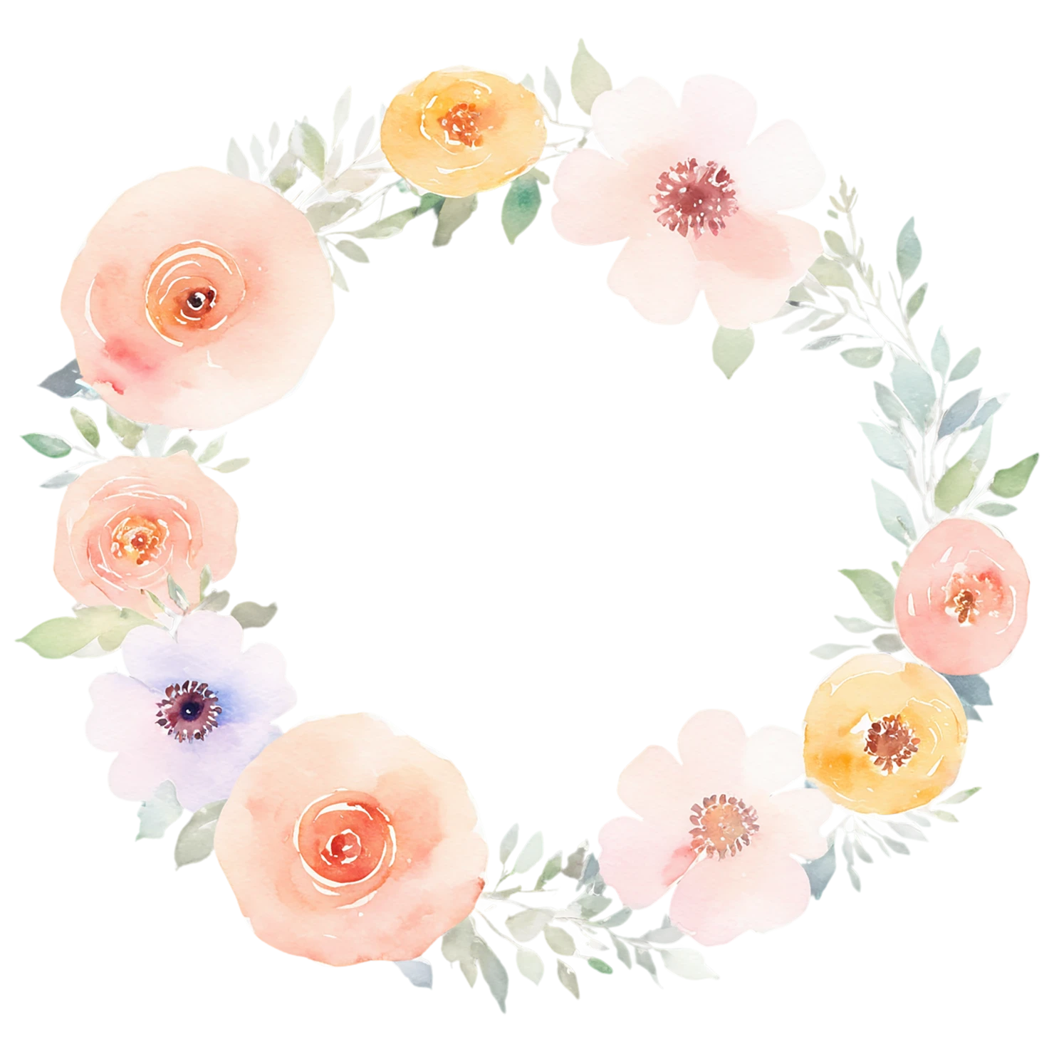Watercolor flower ring isolated on transparent background #23977