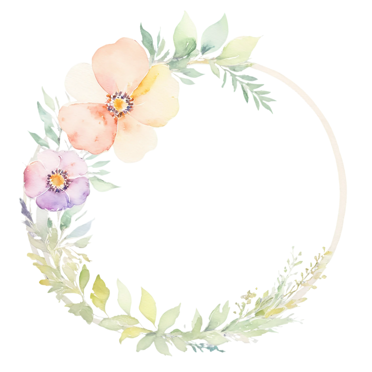 Watercolor flower ring isolated on transparent background #23978