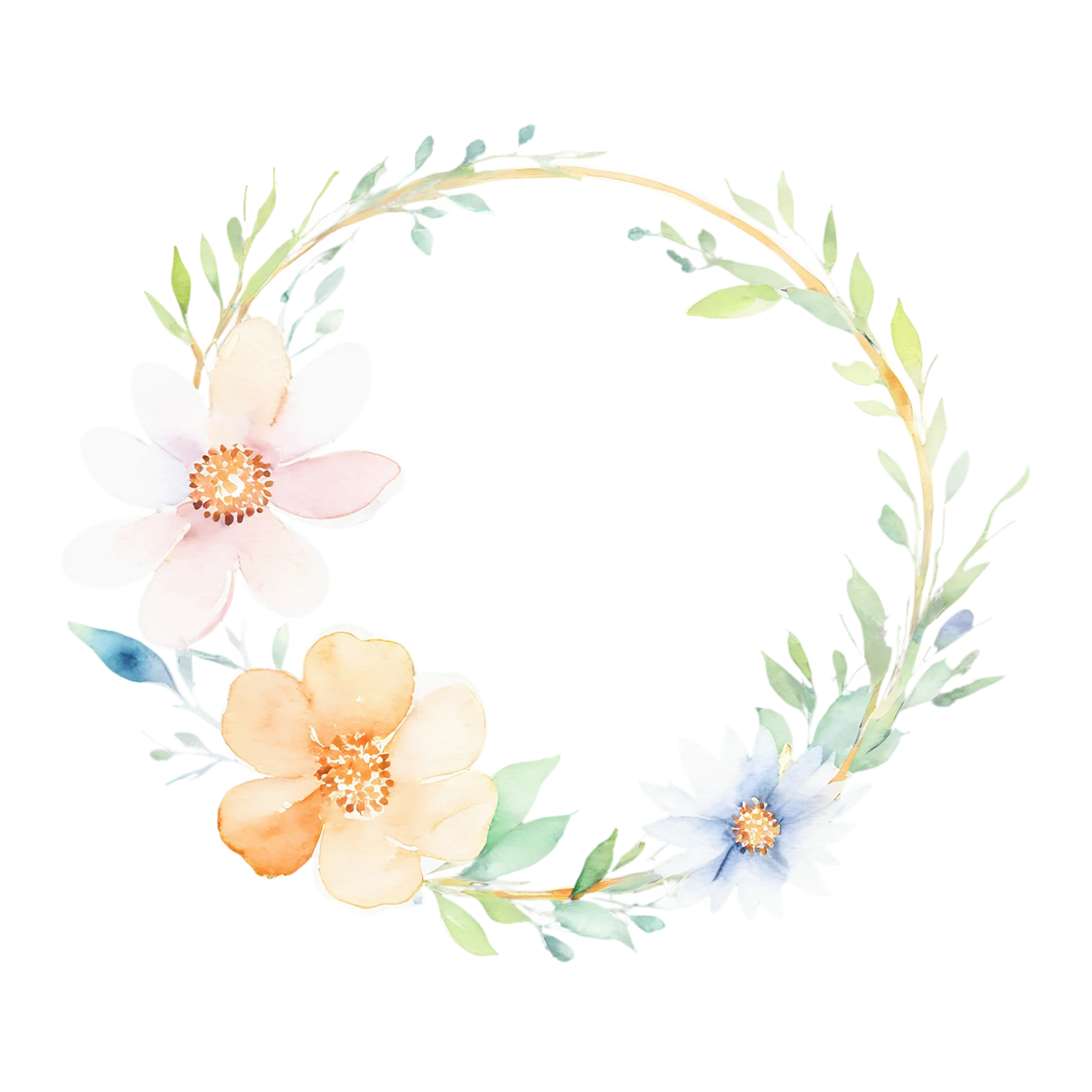 Watercolor flower ring isolated on transparent background #23979
