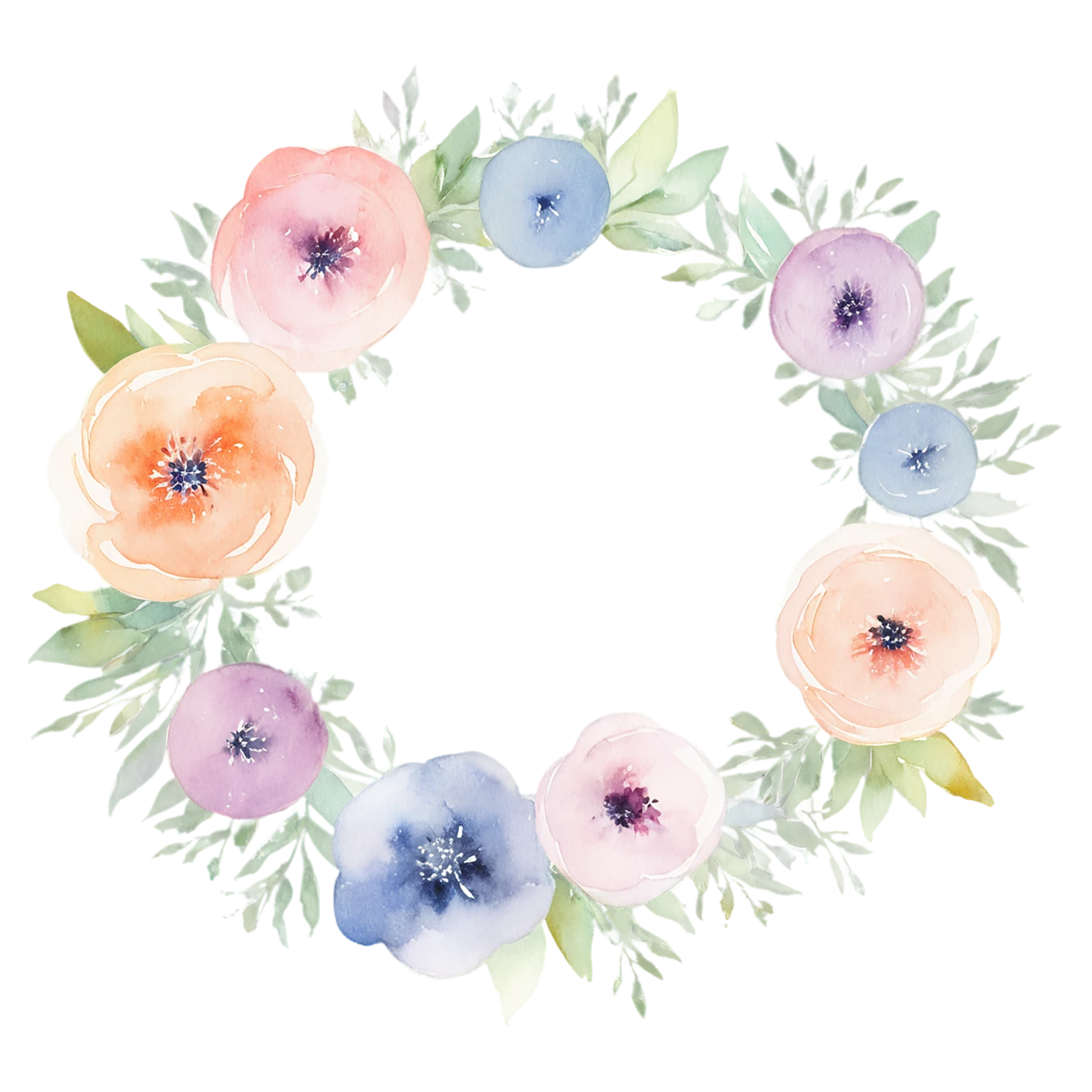 Watercolor flower ring isolated on transparent background #23980