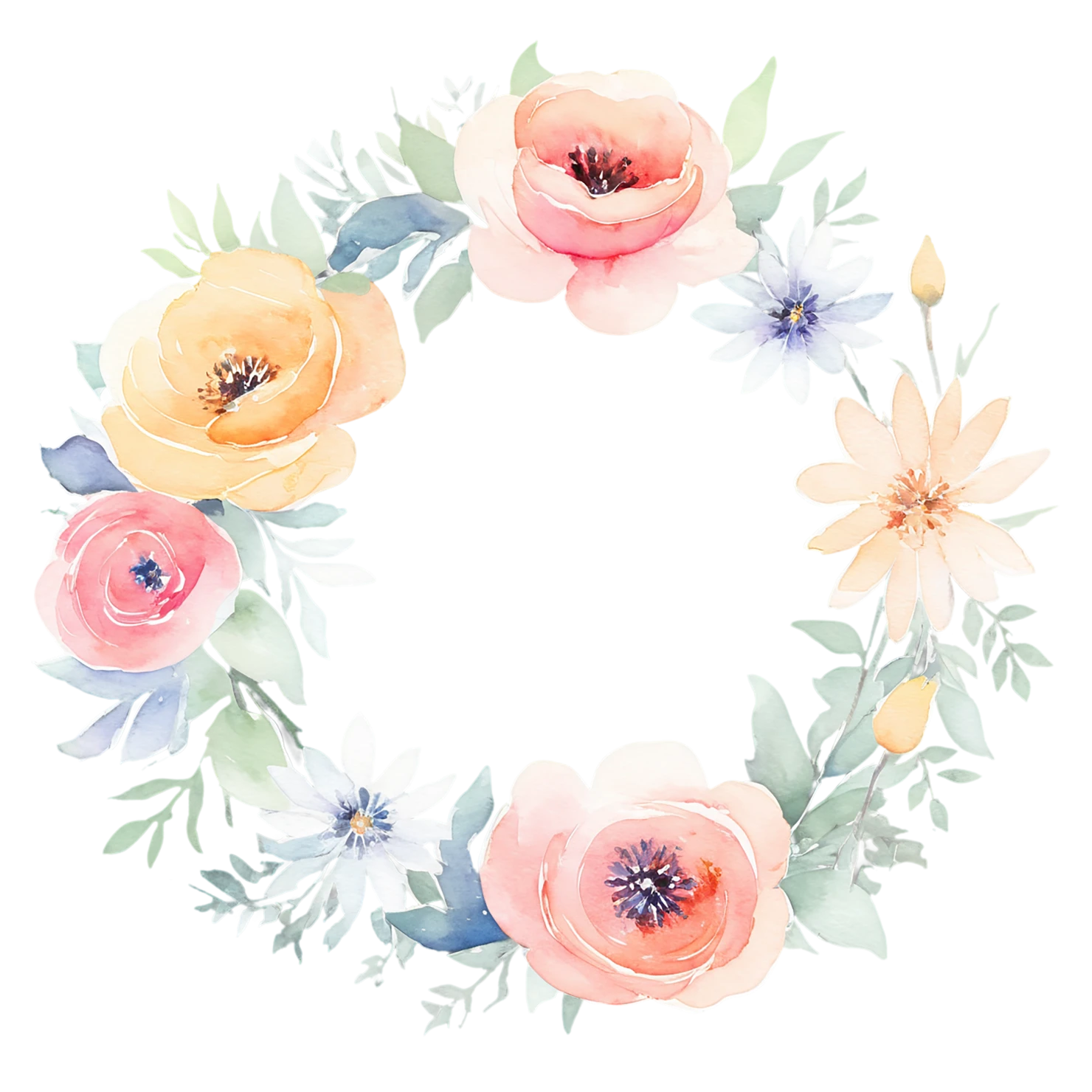 Watercolor flower ring isolated on transparent background #23981
