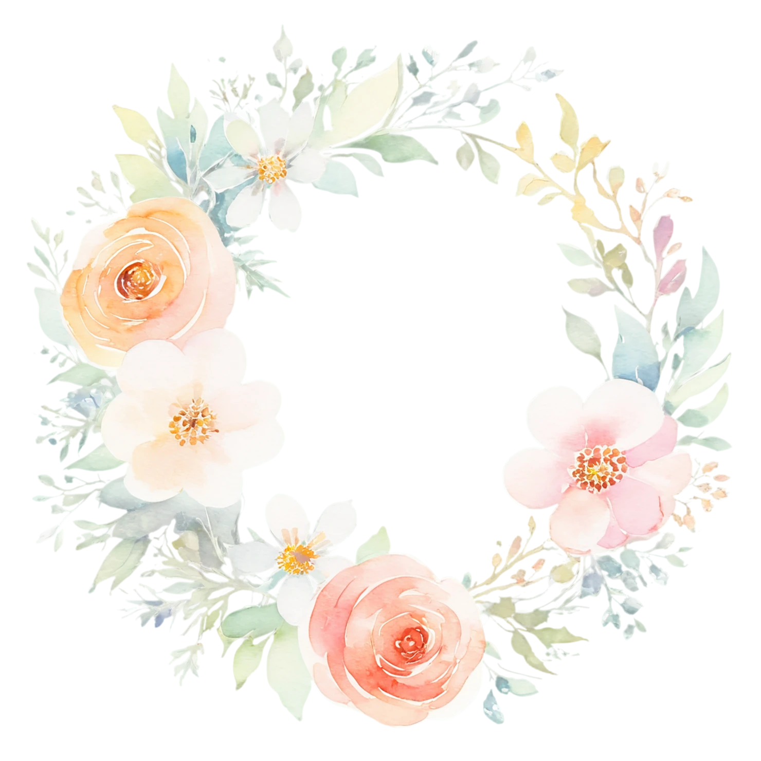 Watercolor flower ring isolated on transparent background #23983