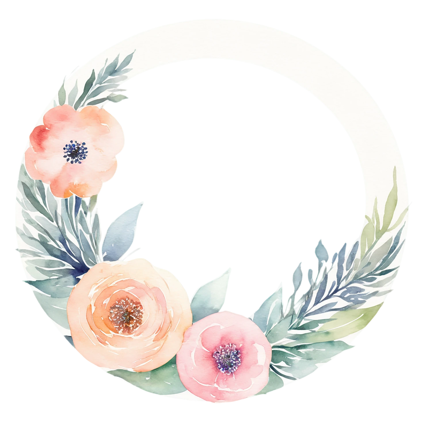 Watercolor flower ring isolated on transparent background #23984