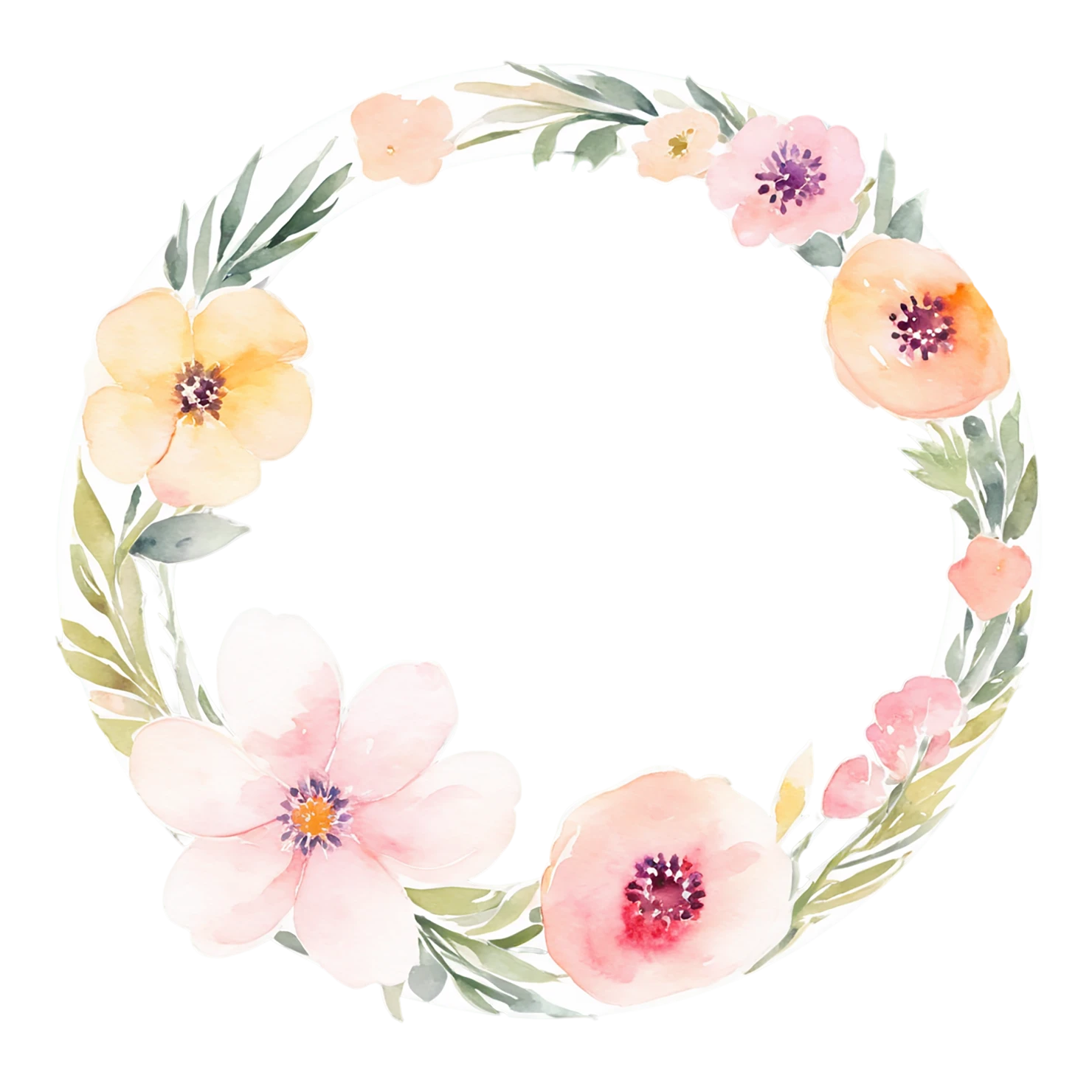 Watercolor flower ring isolated on transparent background #23985