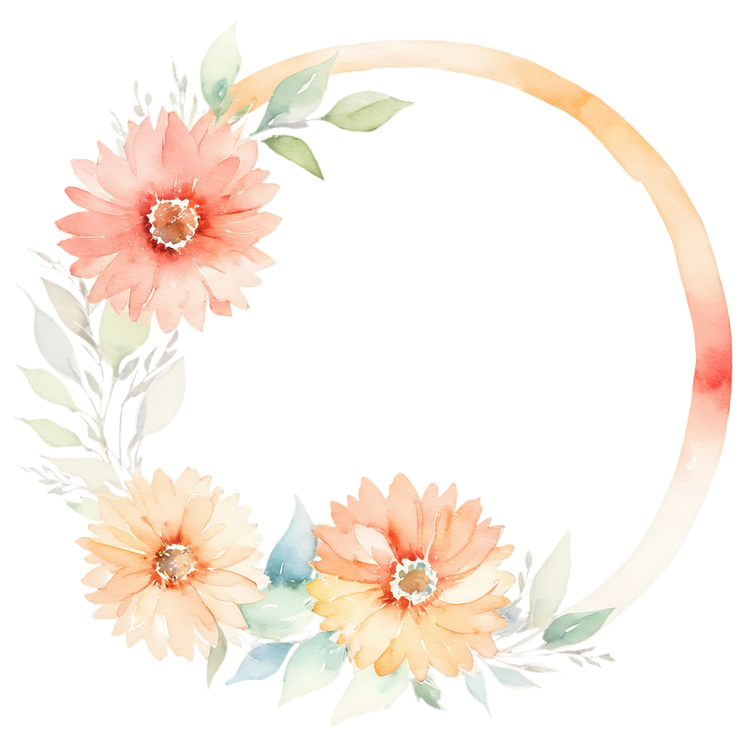 Watercolor flower ring isolated on transparent background #23986