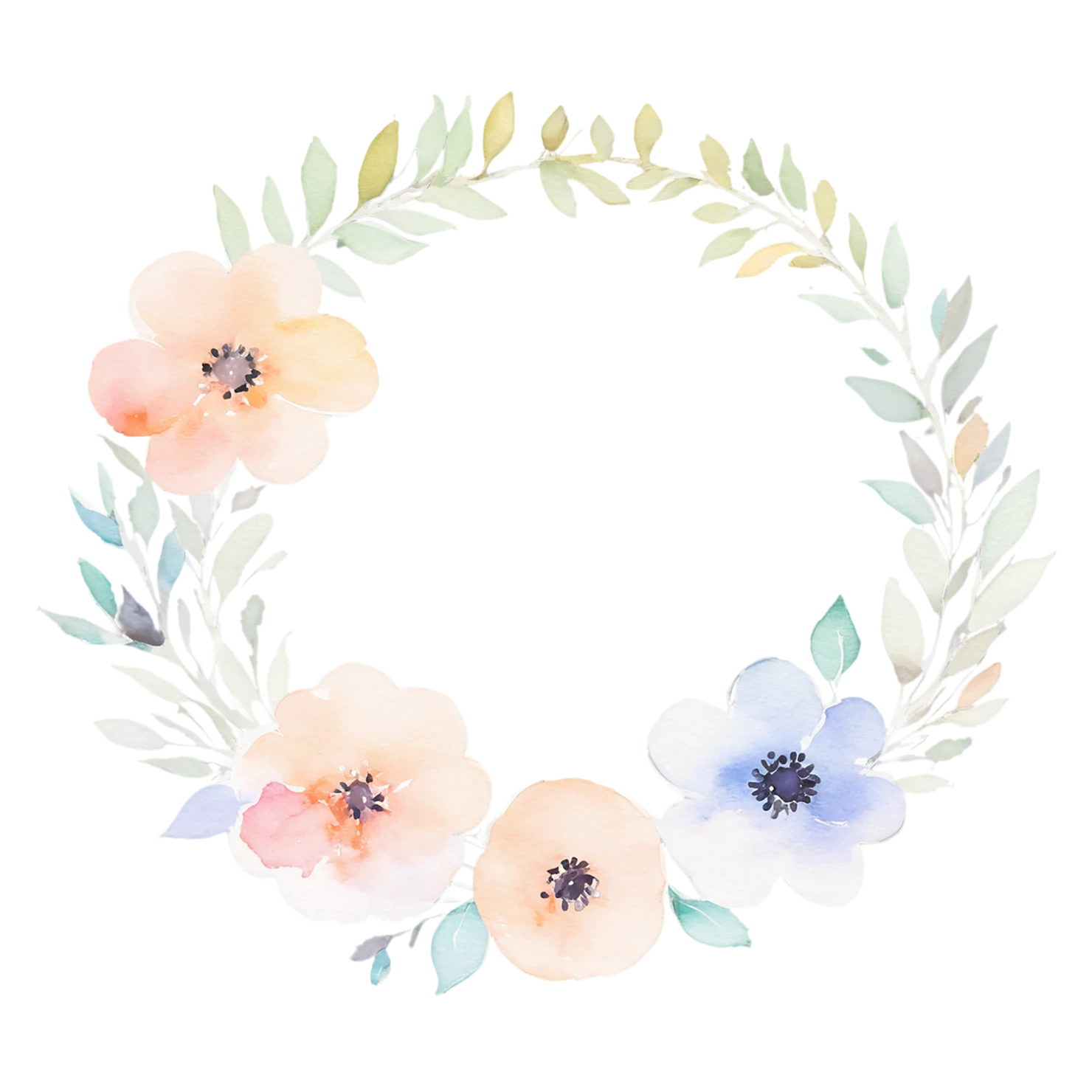 Watercolor flower ring isolated on transparent background #23987