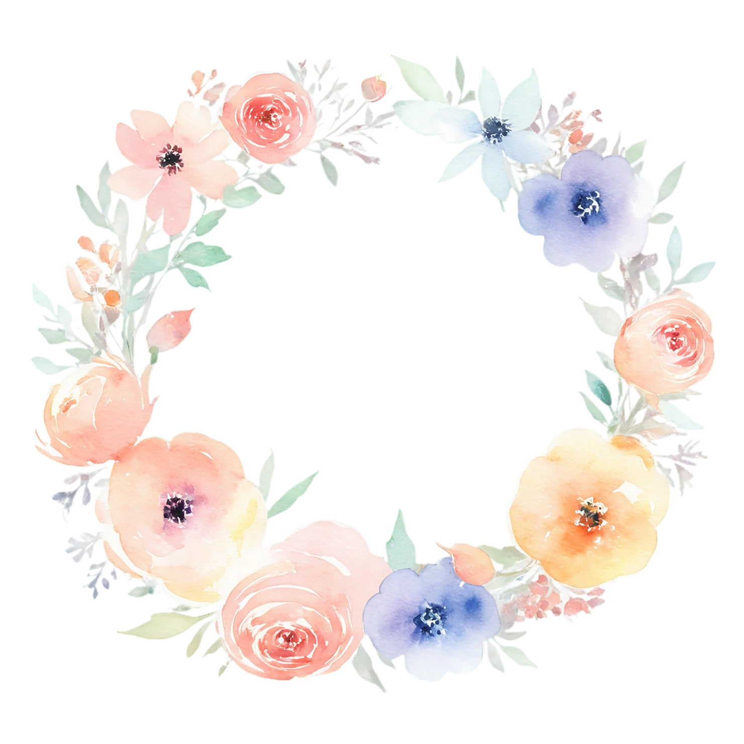 Watercolor flower ring isolated on transparent background #23988