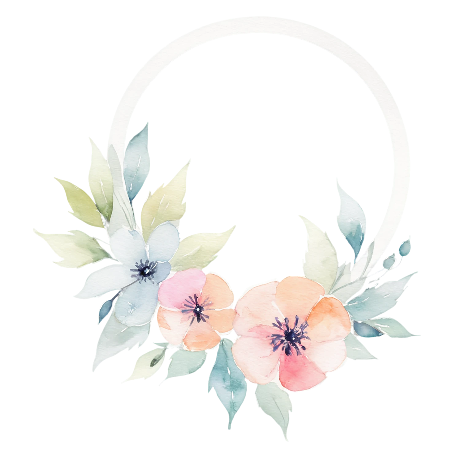 Watercolor flower ring isolated on transparent background #23989