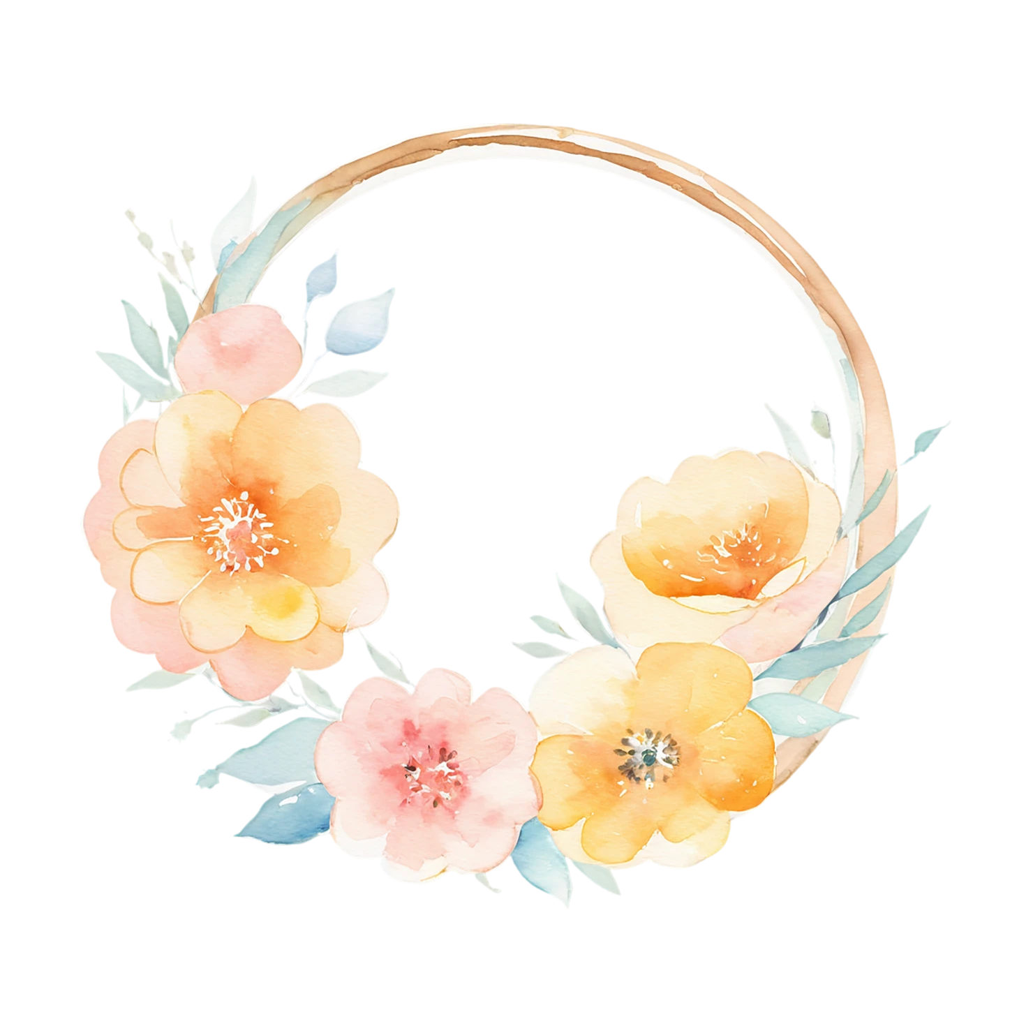 Watercolor flower ring isolated on transparent background #23990