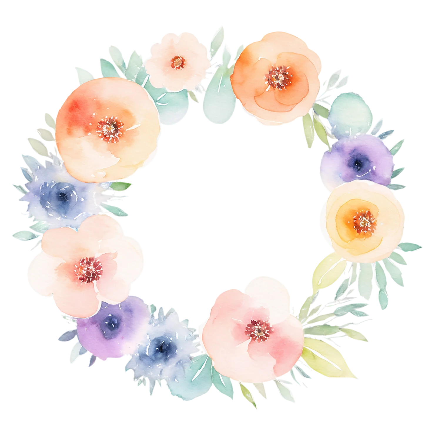 Watercolor flower ring isolated on transparent background #23991