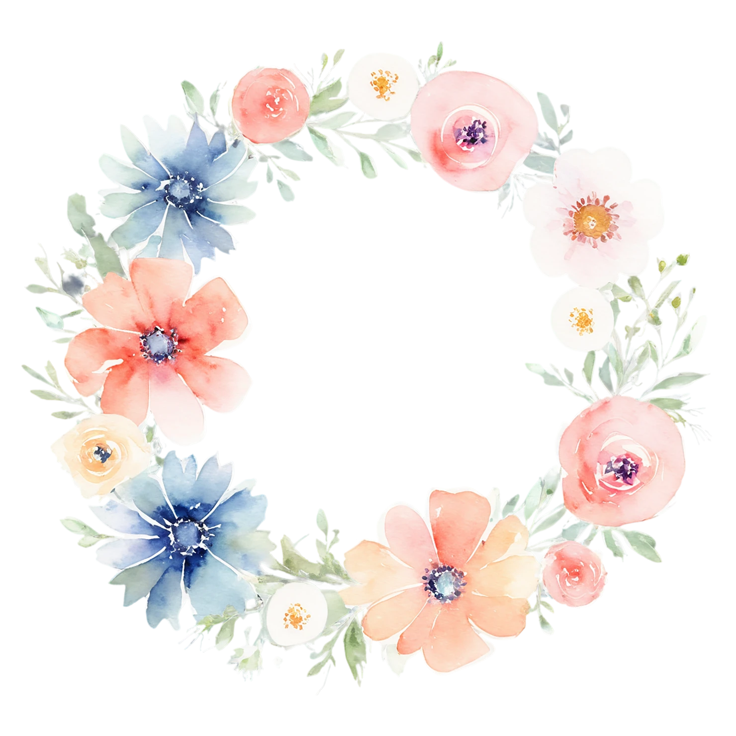 Watercolor flower ring isolated on transparent background #23993