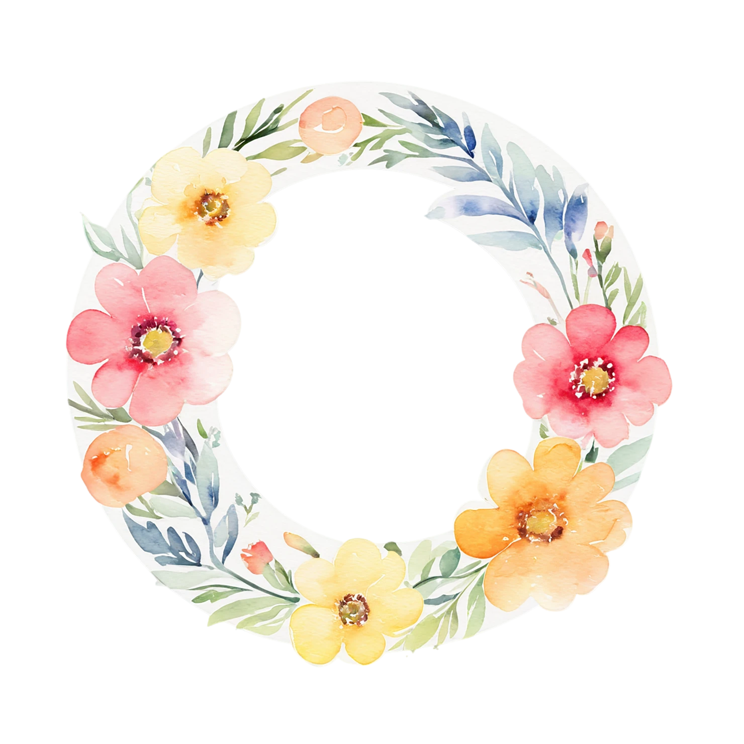 Watercolor flower ring isolated on transparent background #23995