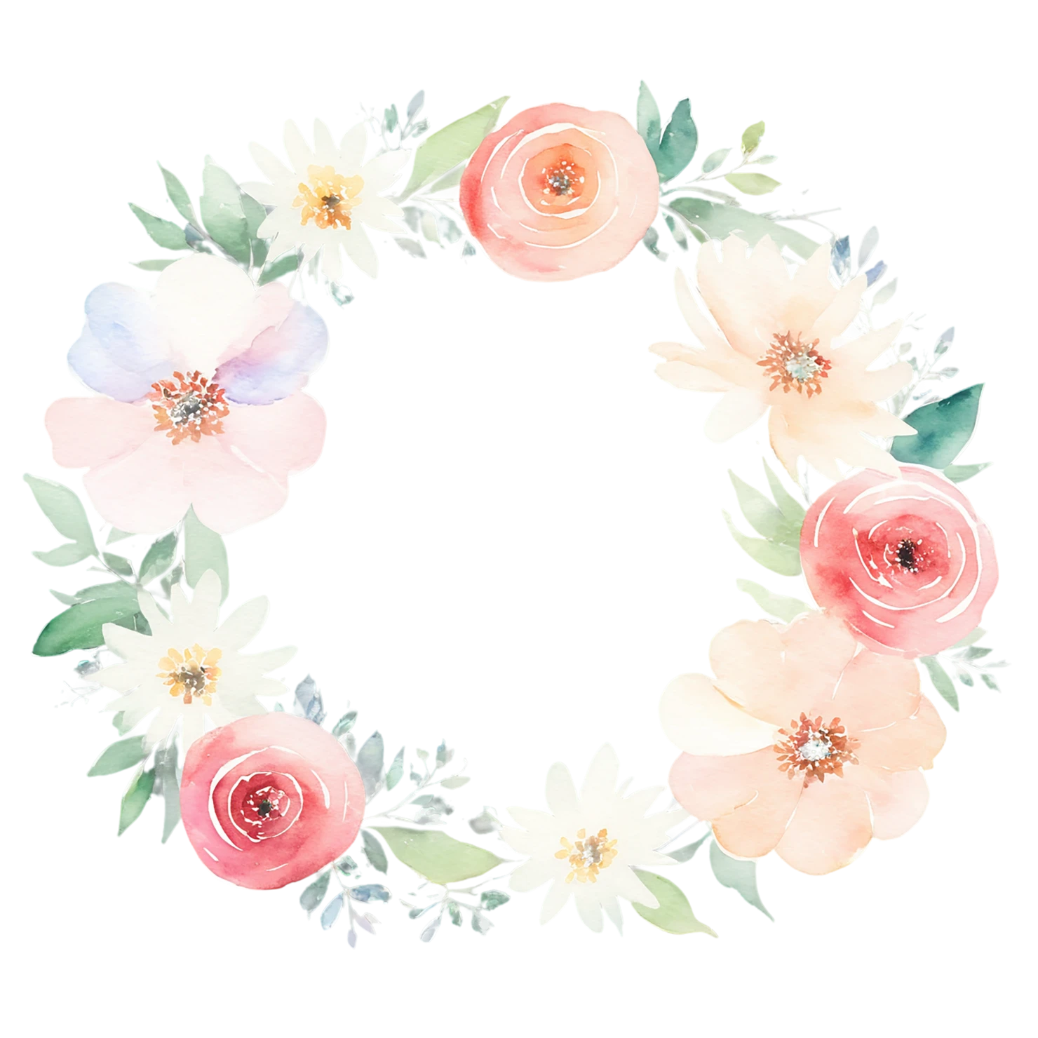 Watercolor flower ring isolated on transparent background #23997