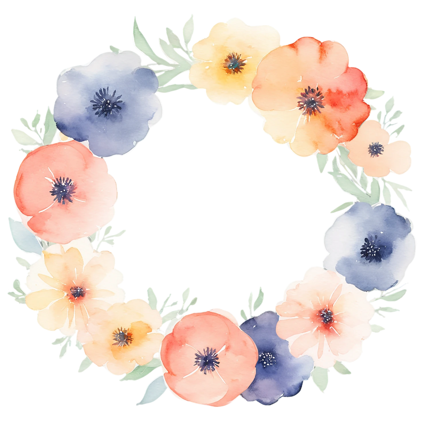 Watercolor flower ring isolated on transparent background #23998