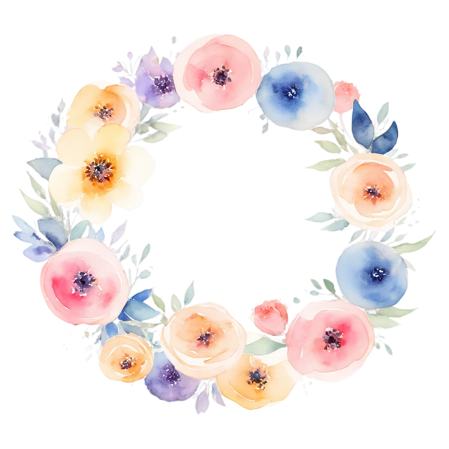 Watercolor flower ring isolated on transparent background #24000