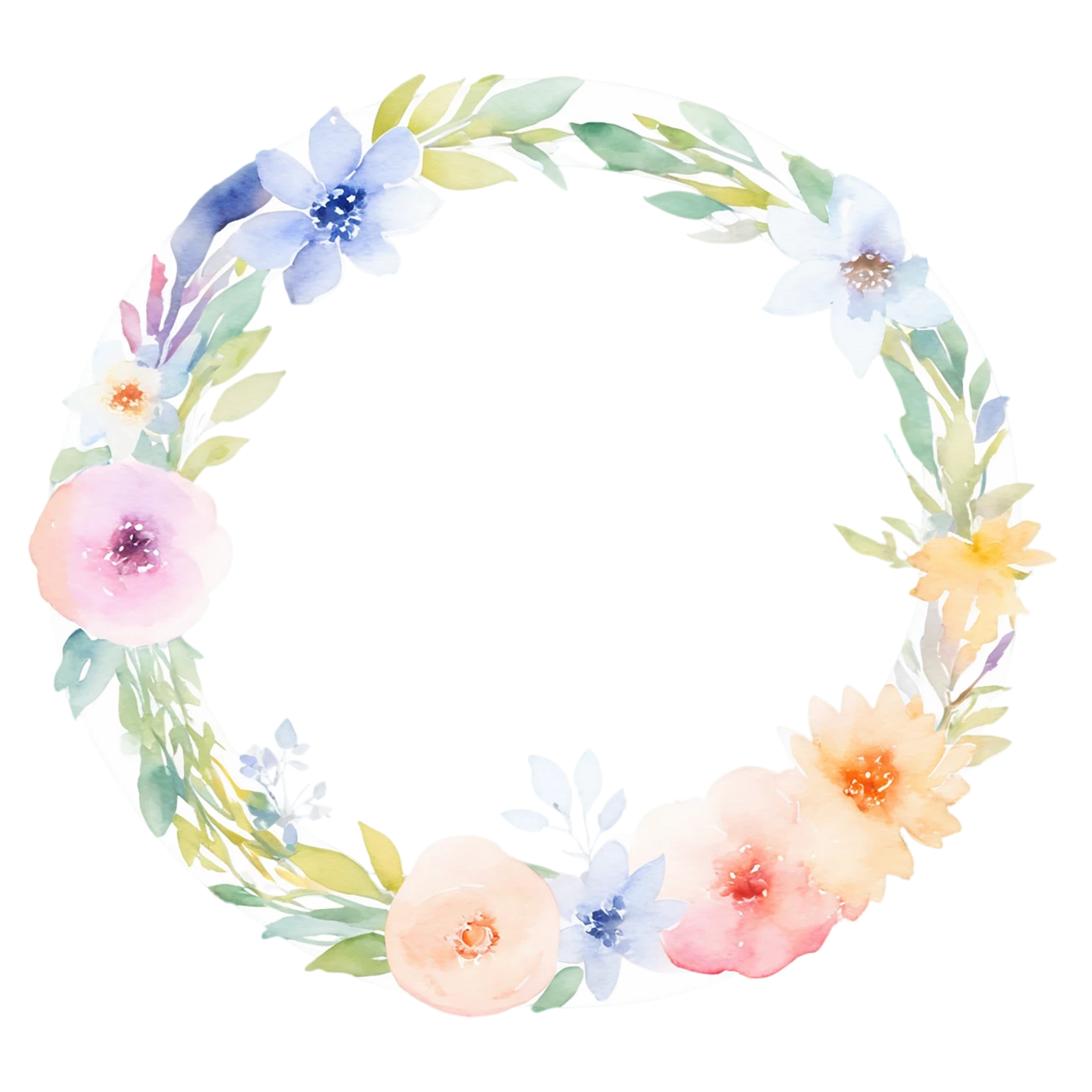 Watercolor flower ring isolated on transparent background #24001