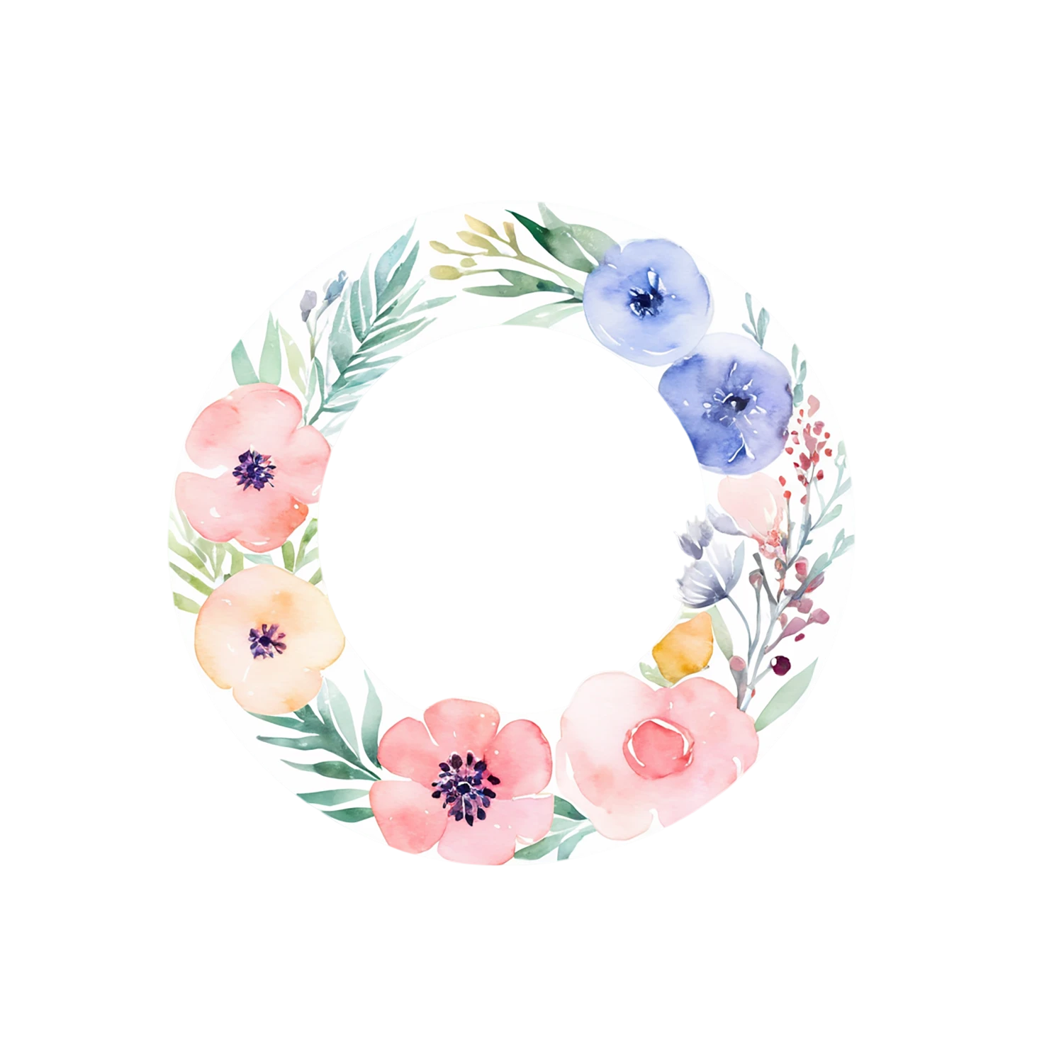 Watercolor flower ring isolated on transparent background #24002