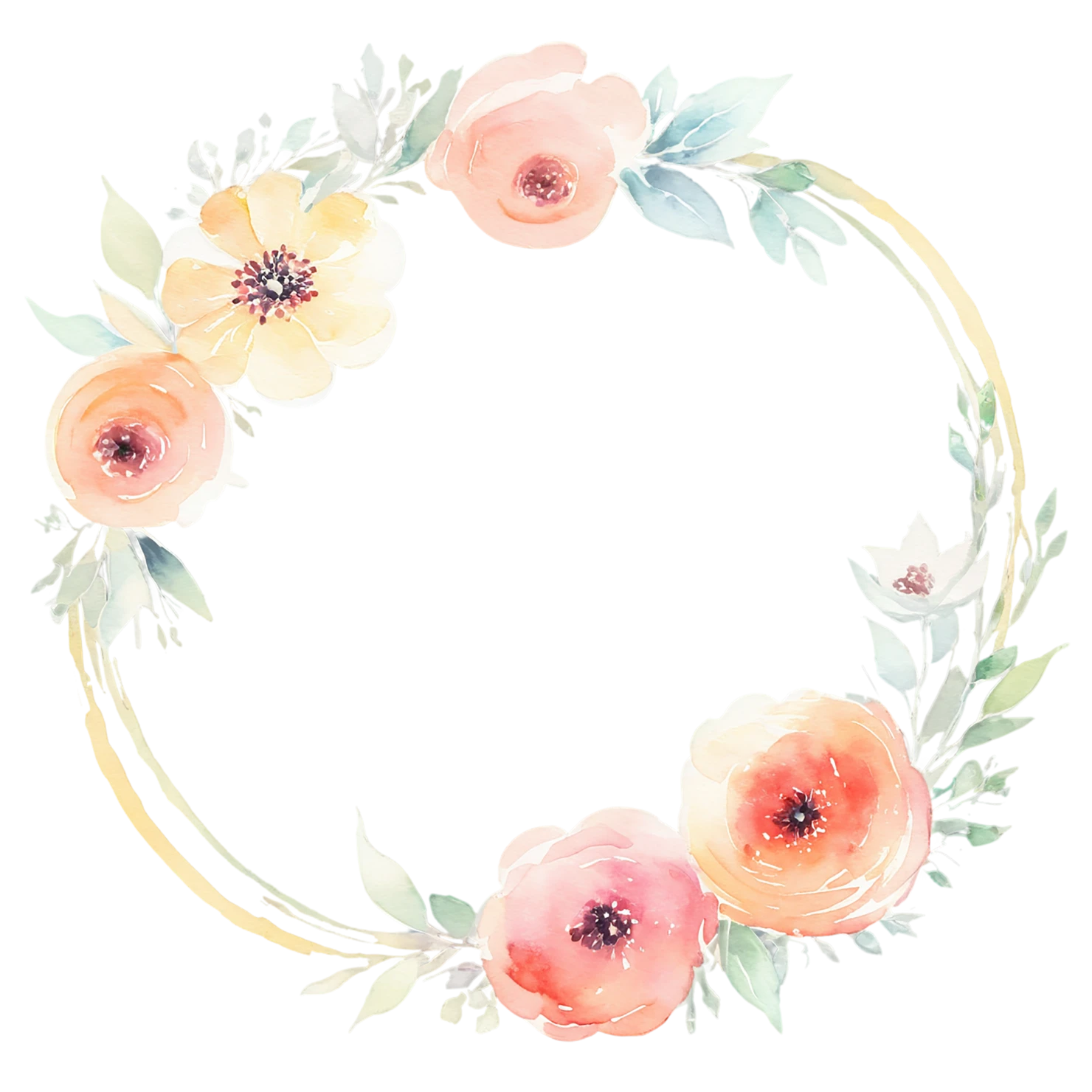 Watercolor flower ring isolated on transparent background #24005