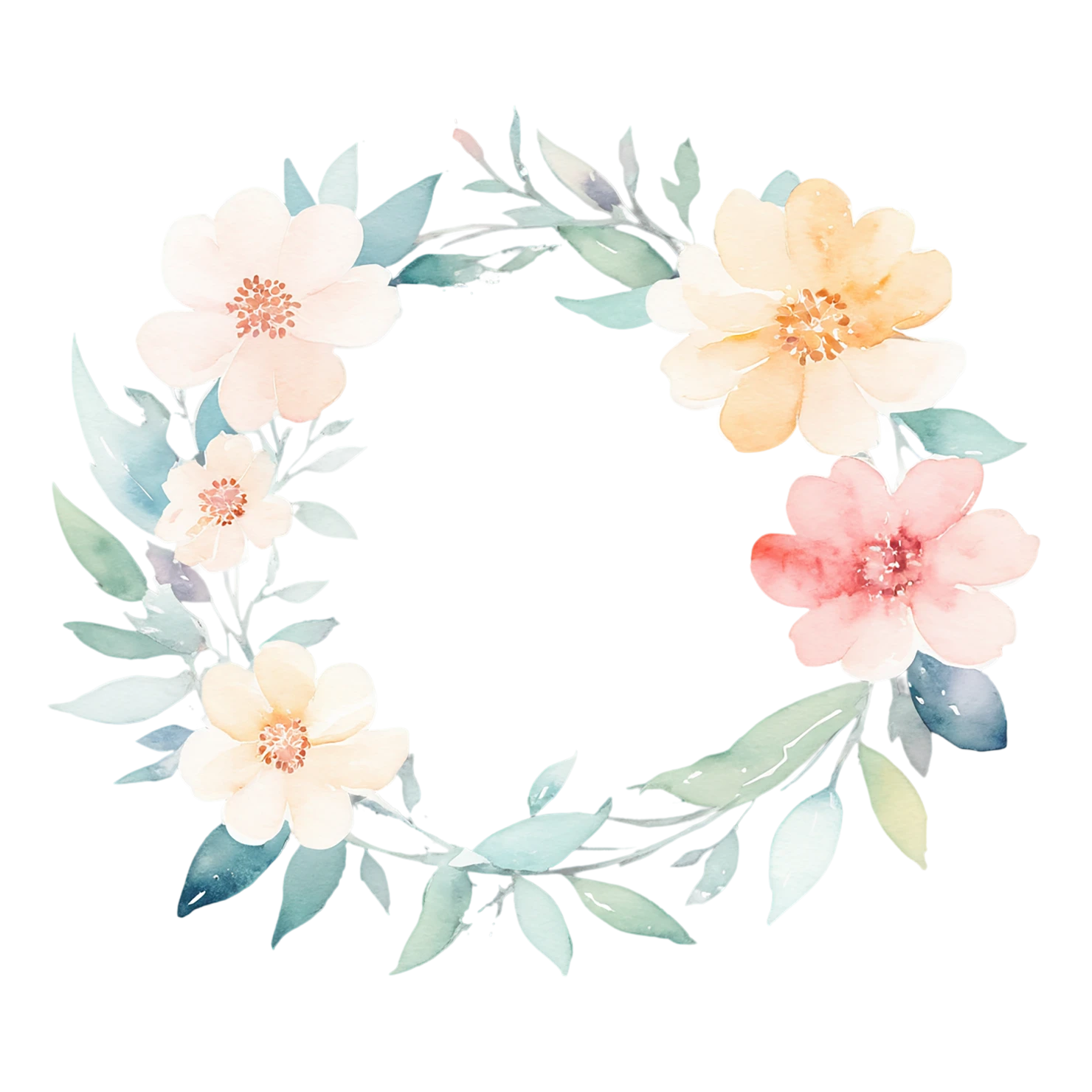 Watercolor flower ring isolated on transparent background #24006