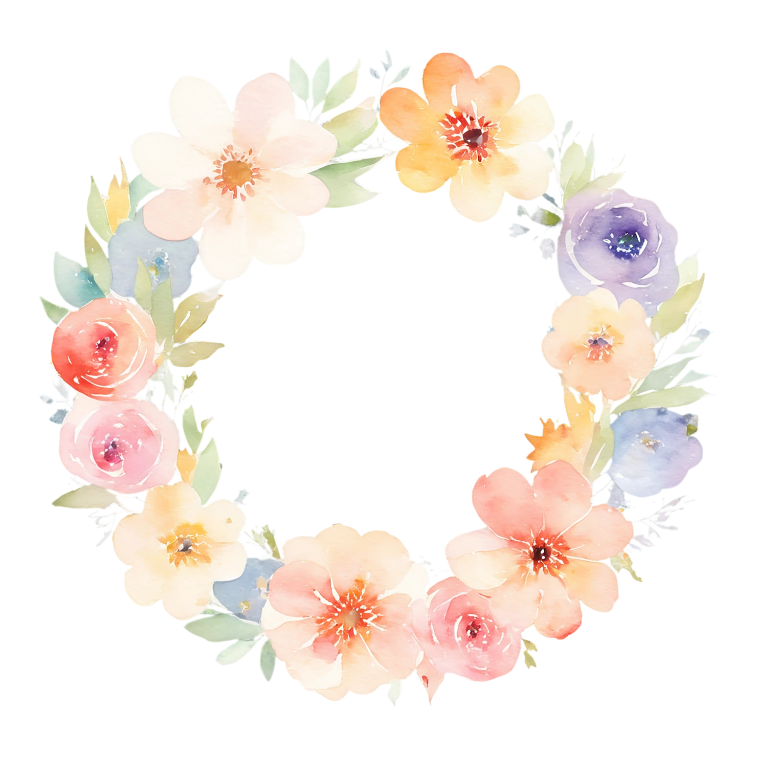 Watercolor flower ring isolated on transparent background #24007