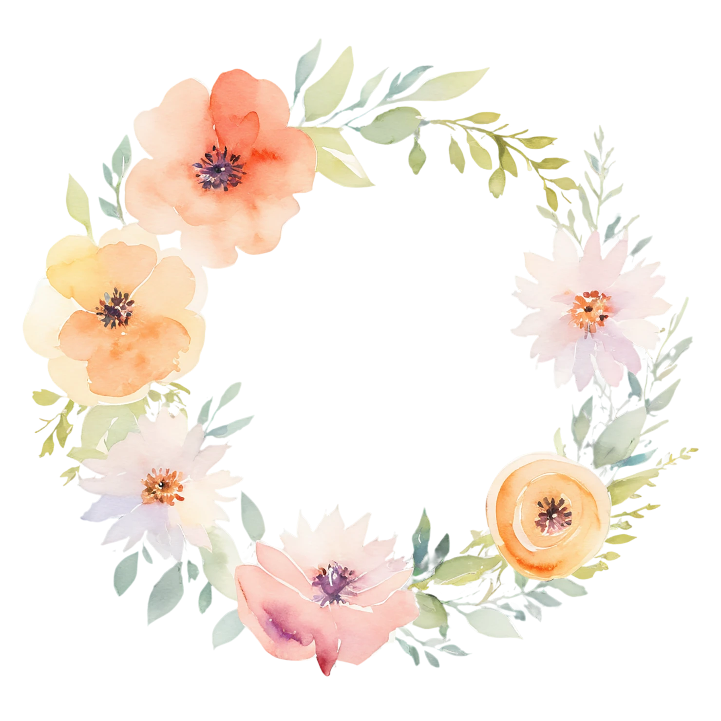 Watercolor flower ring isolated on transparent background #24009